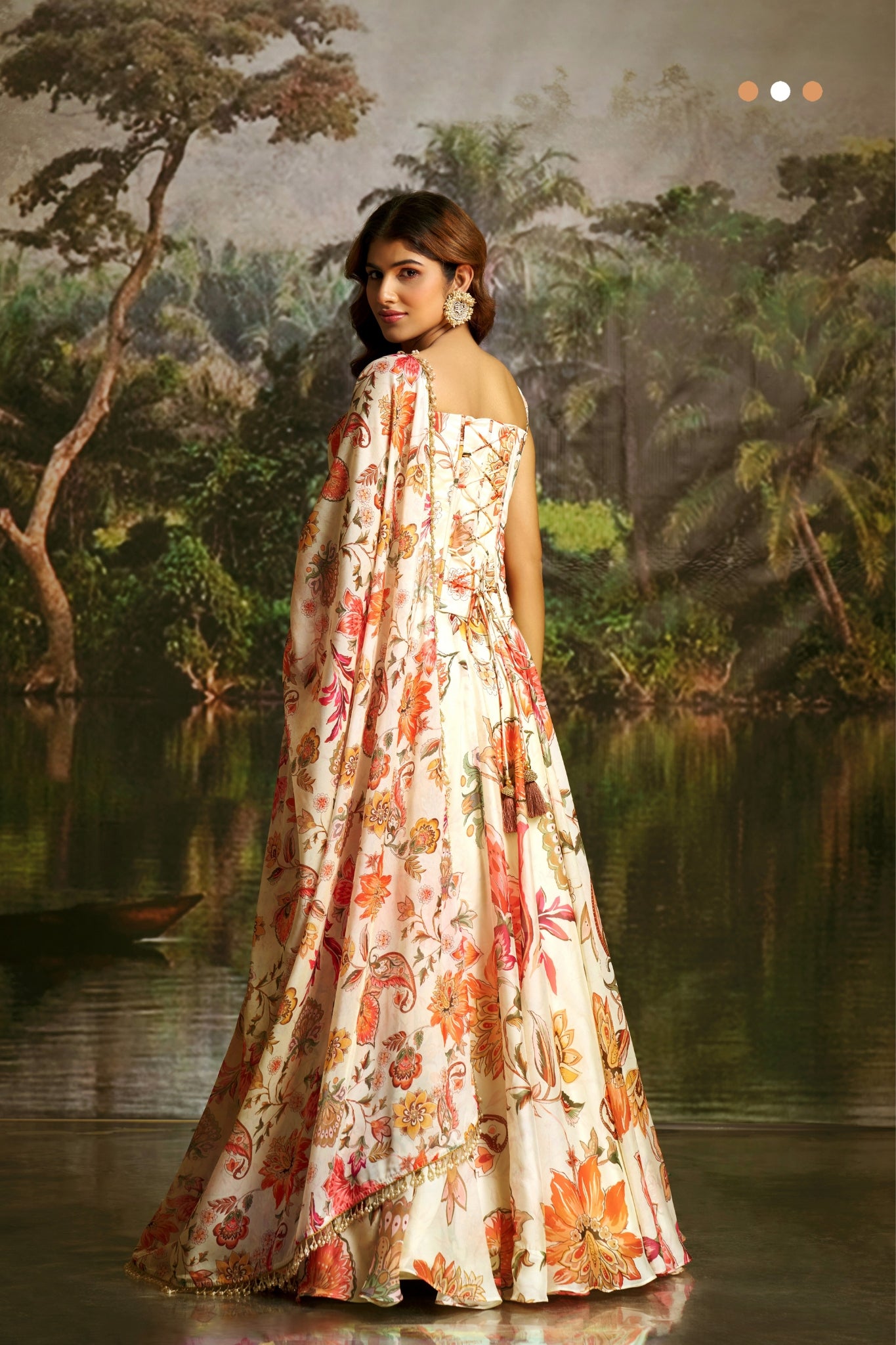 Off White Handwork Designer Corset Lehenga Set With Floral Prints