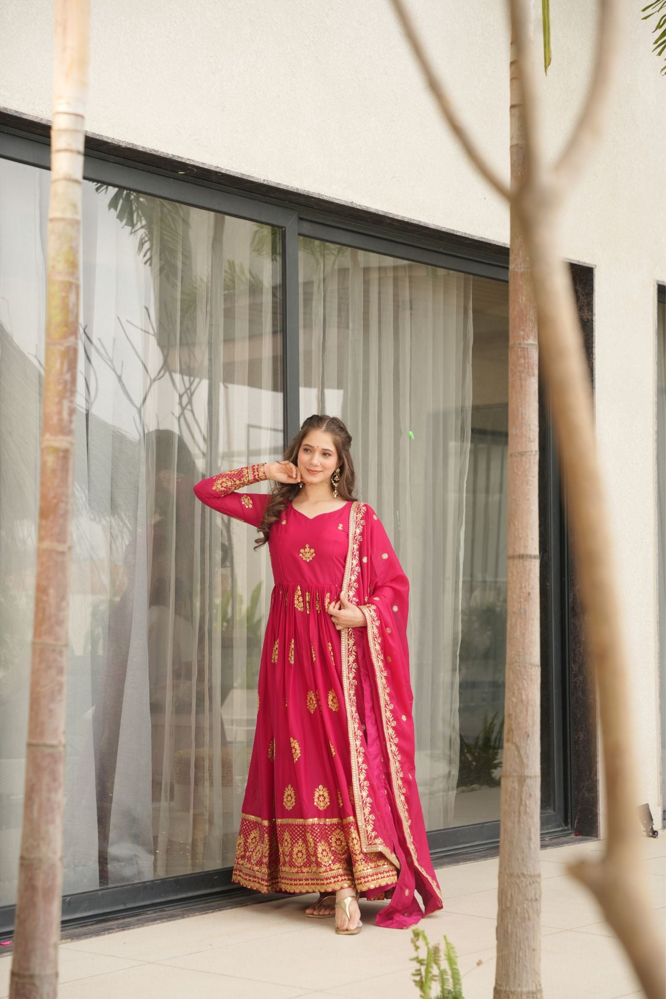 Luxurious Star Georgette Sequins Embroidered Work Stunning Gown With Dupatta