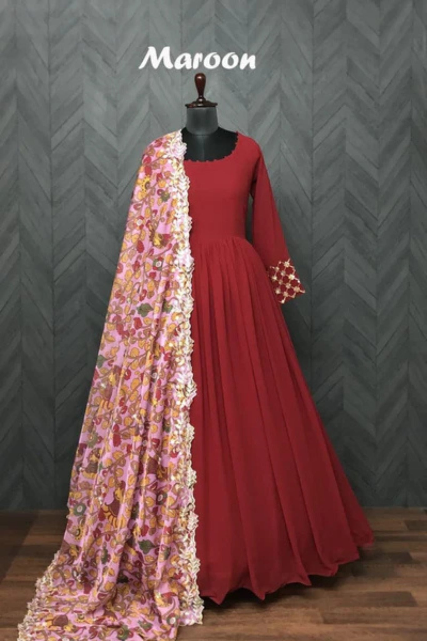 Maroon Georgette Plain Anarkali Suit With Dupatta