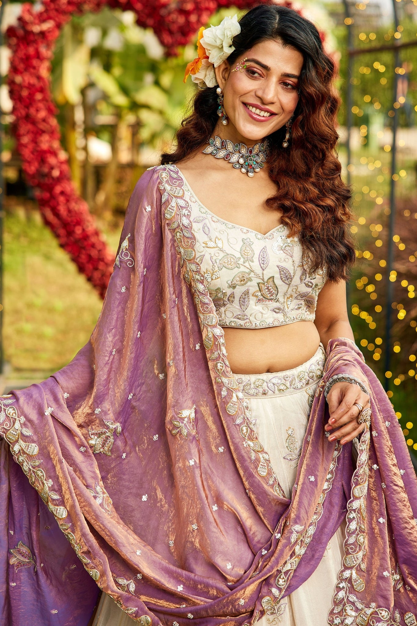 Premium Pure Tissue Ivory Cream Designer Lehenga Choli