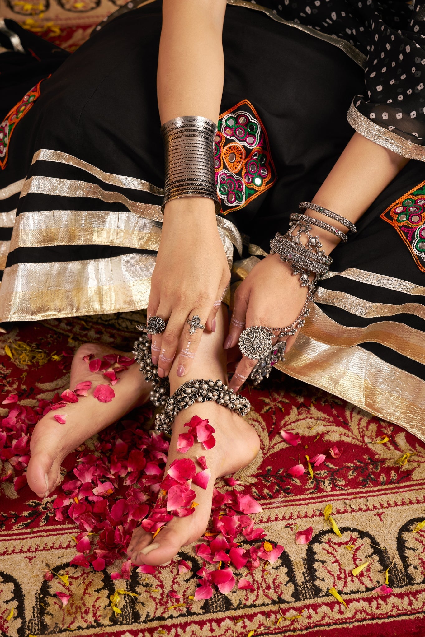 Navratri crafted Designer Viscose Rayon Tread Embroidered With Mirror Work Black Readymade Lehenga Choli