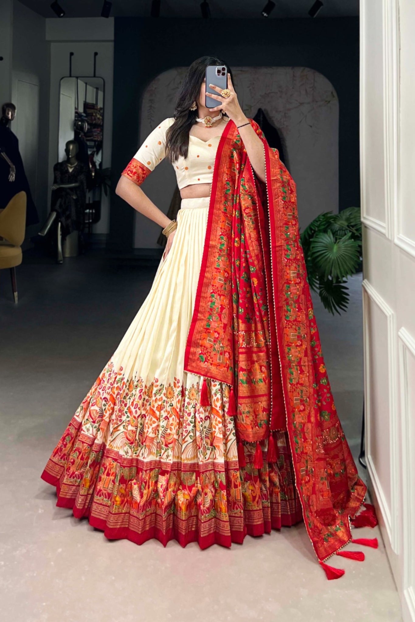 Tussar Silk Printed Foil Work Designer Lehenga Choli