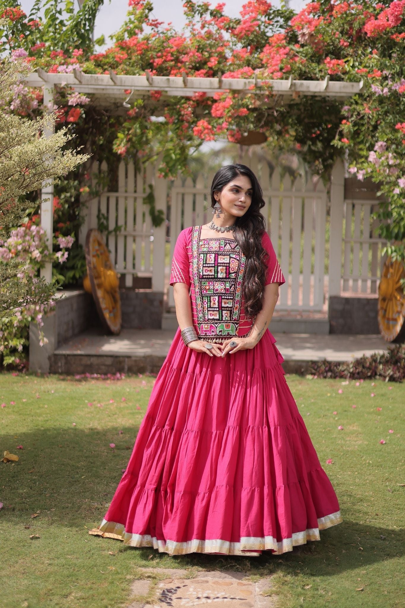 Raasrang Premium Kora Cotton Kutchi Patchwork Navratri Festival Lehenga Choli For Women