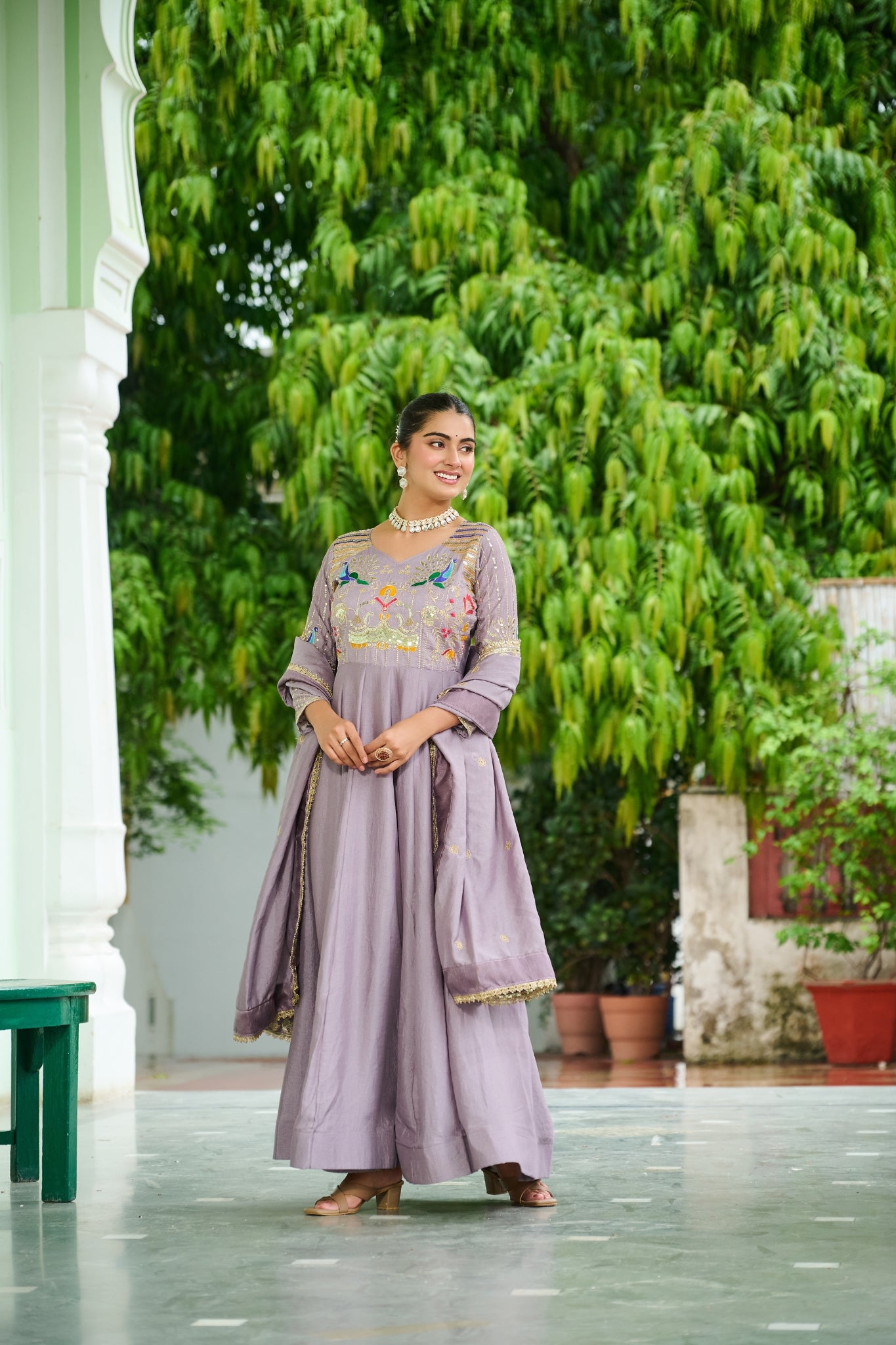Premium Vichitra Silk Embroidered Gown With Sequins And Zari Work