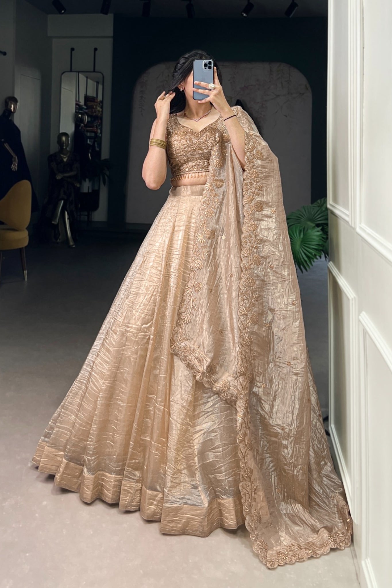 Embroidered Gold Crush Wedding Lehenga Set For Women