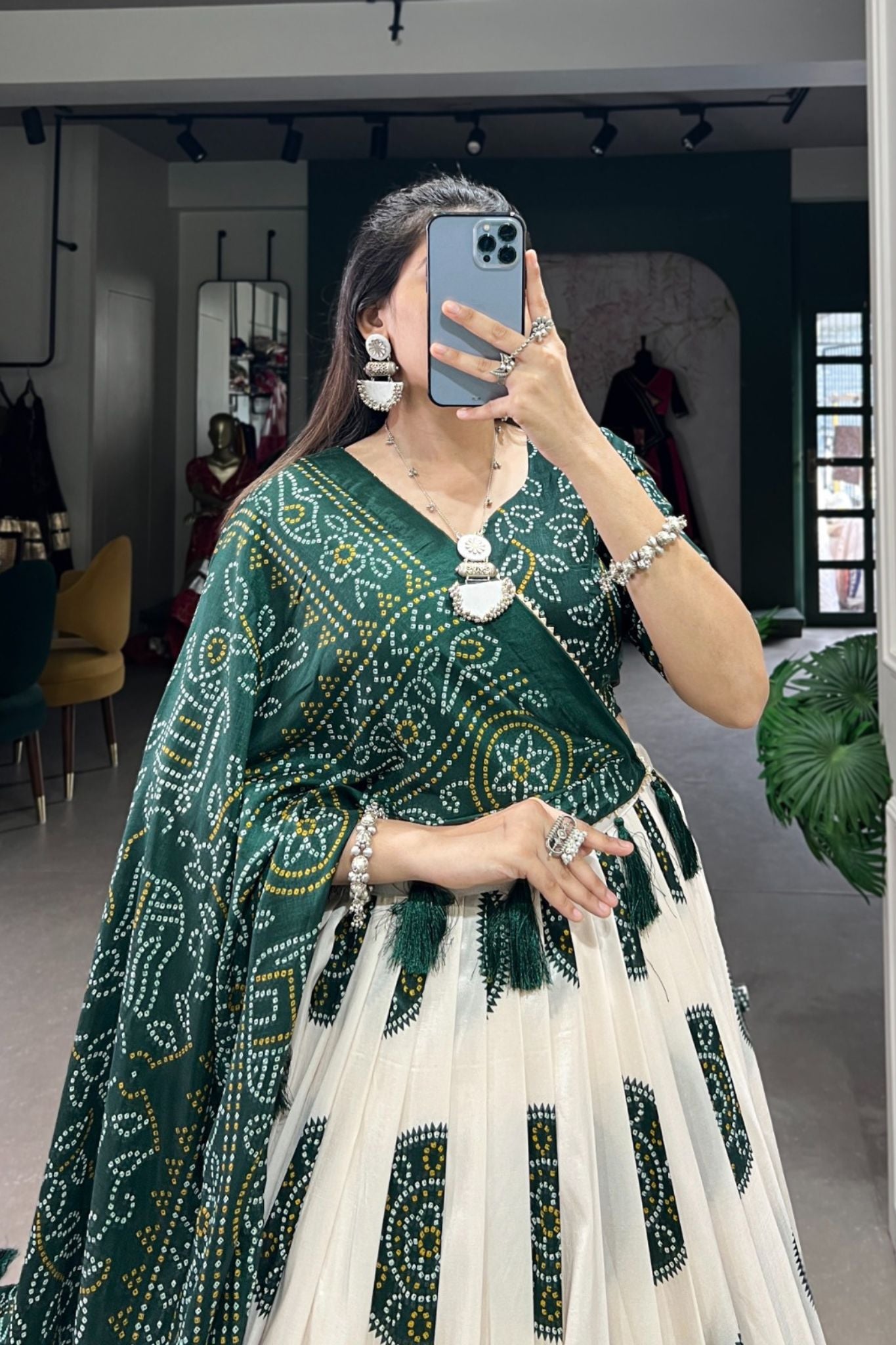 Bandhej Print Silk Lehenga Choli