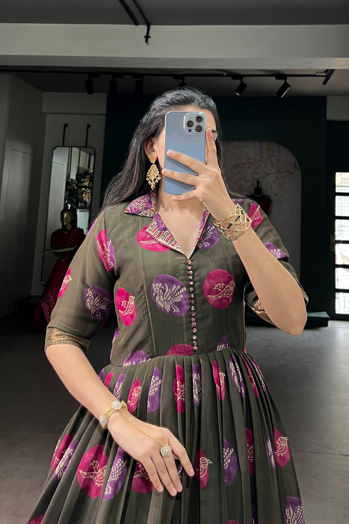 Designer Chanderi Printed Gown For Festive Wear