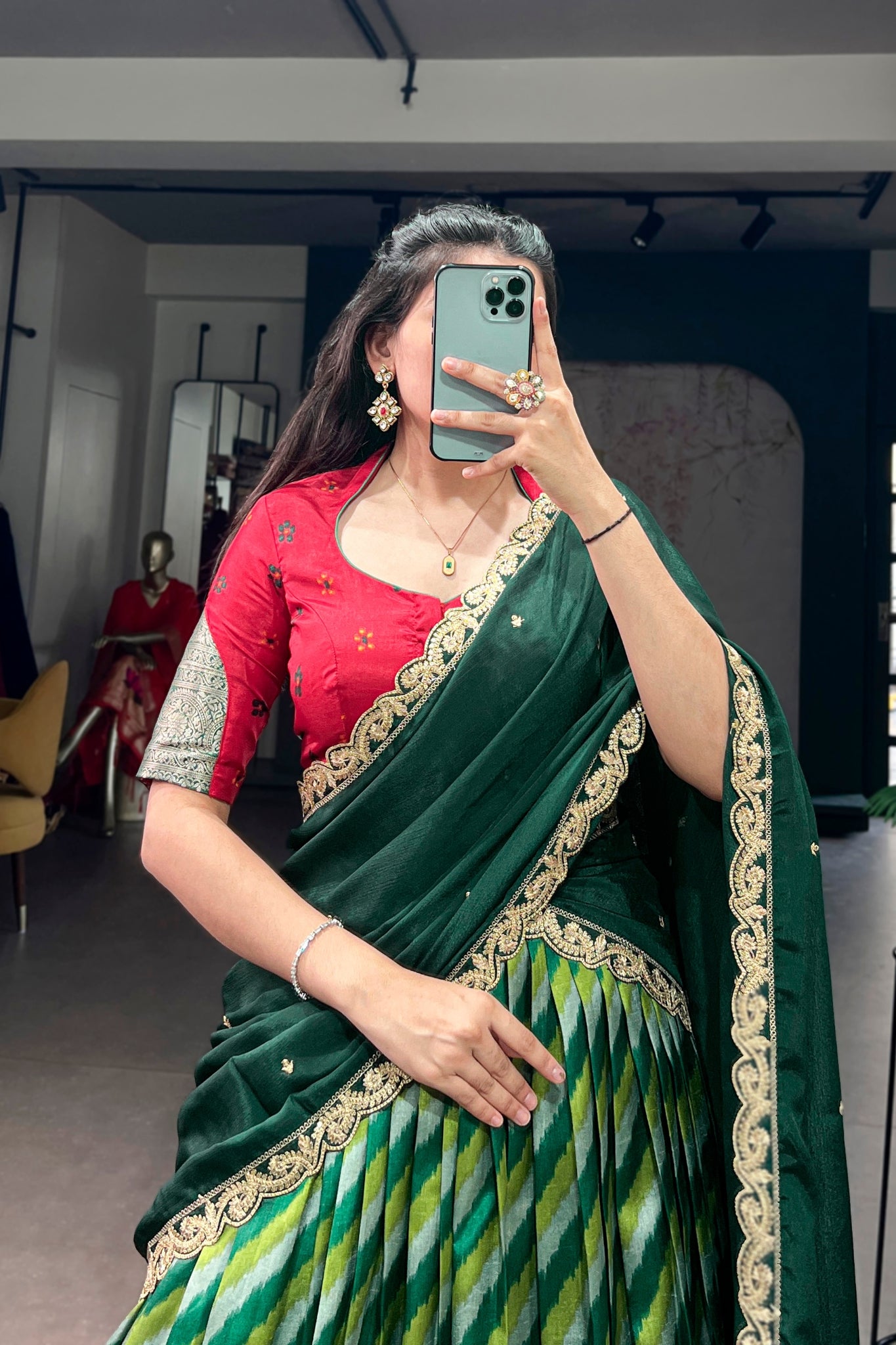 Designer Tasar Silk Leheriya Print Lehenga Choli