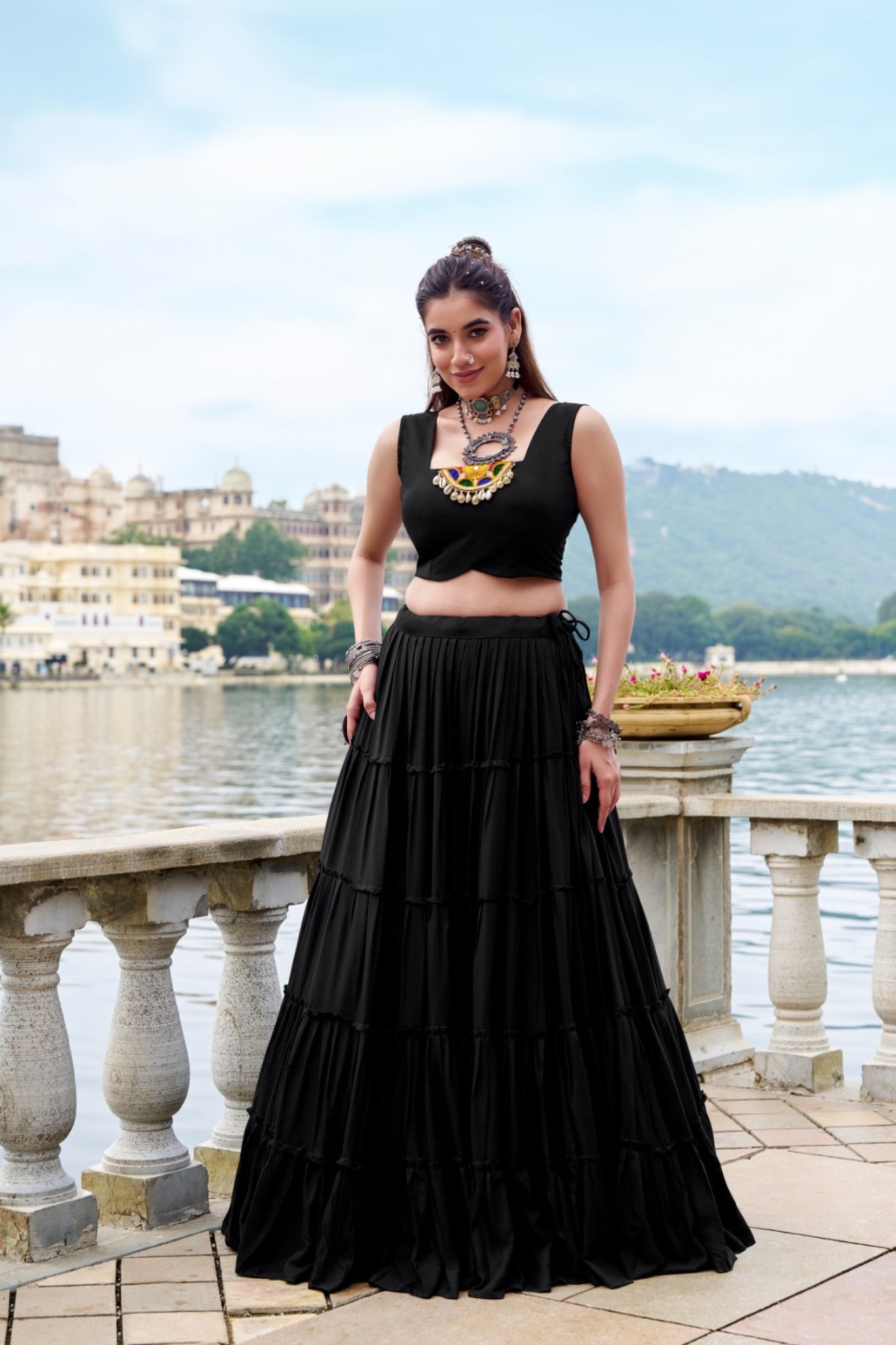Pure Rayon Mirror Gamthi Work Navratri Lehenga Choli Set