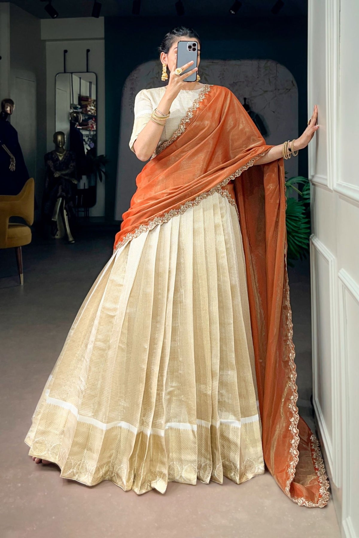 Jacquard Chex Zari Weaving Work Beautiful Lehenga Choli