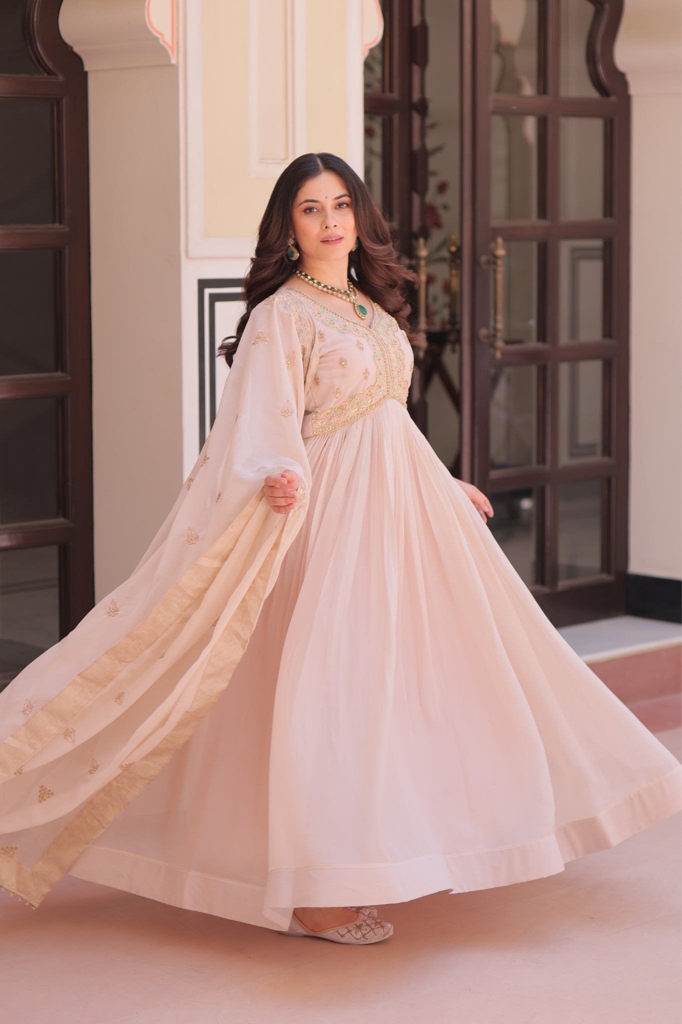 Designer Georgette Gown With Sequins Elegance