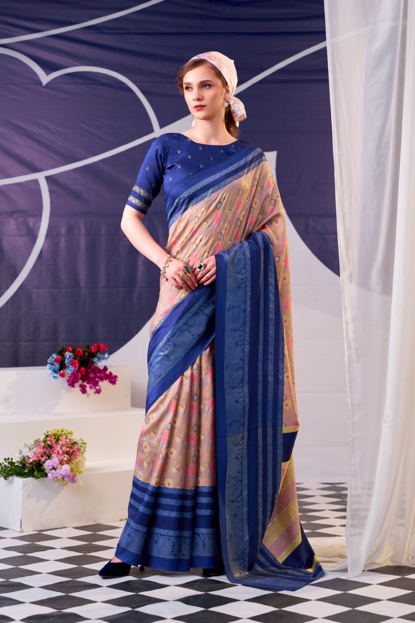 Elegant Floral Woven Designer Saree With Rich Contrast Border
