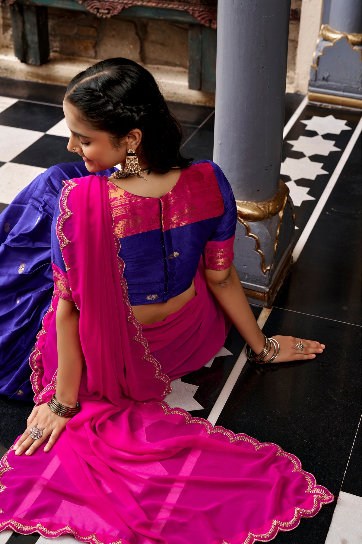 Buy South Indian Cotton Silk Lehenga Choli With Zari Woven Border