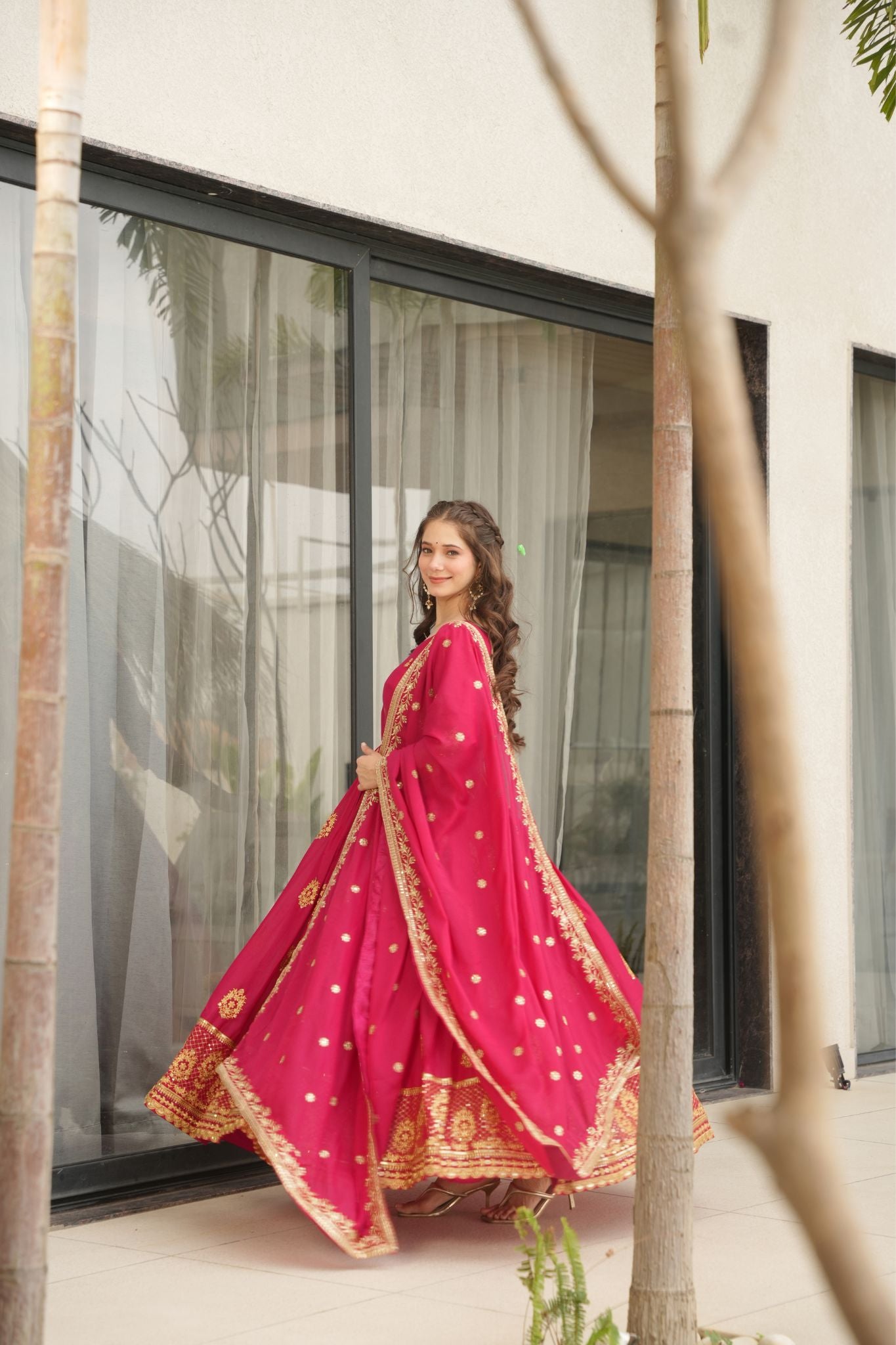 Luxurious Star Georgette Sequins Embroidered Work Stunning Gown With Dupatta