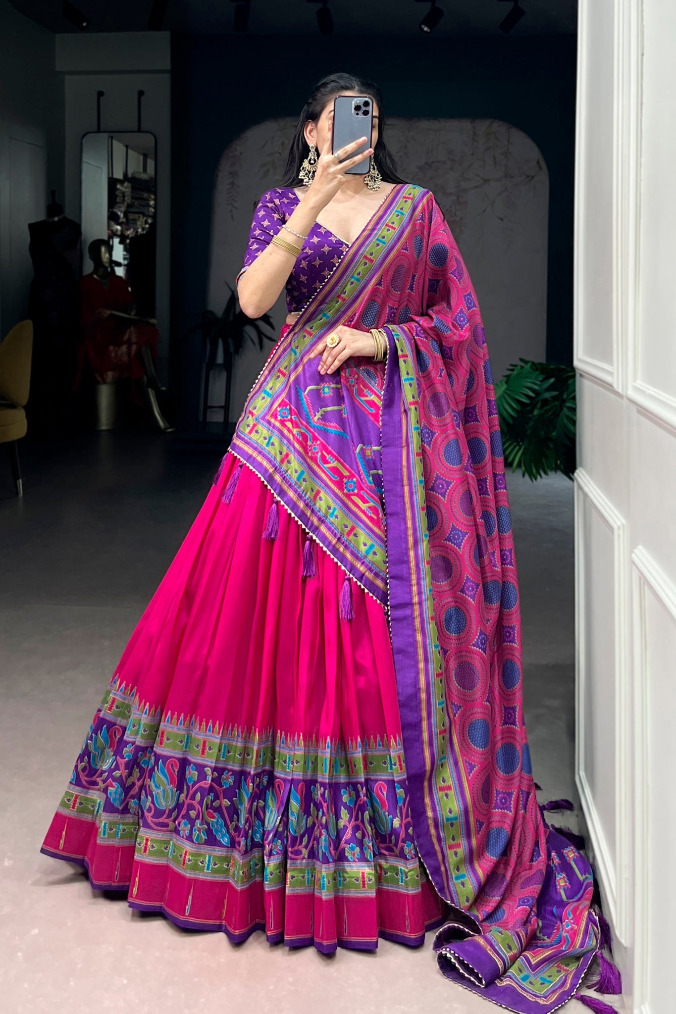 Premium Printed Festive Tasar Silk Lehenga Choli Set For Women