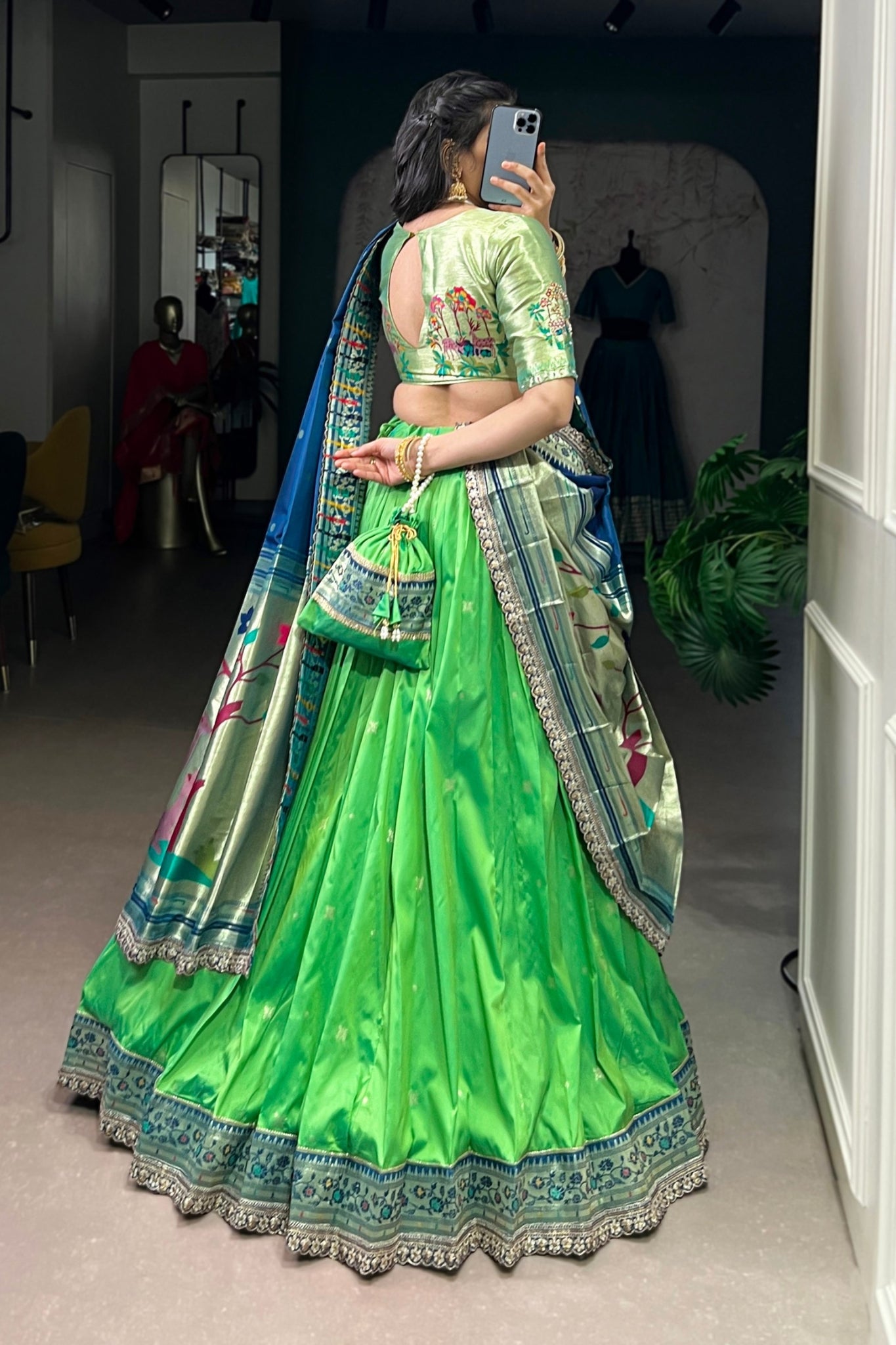 Designer Premium Paithani Soft Silk Zari Weaving Sequins With Thread Embroidery Lehenga Set
