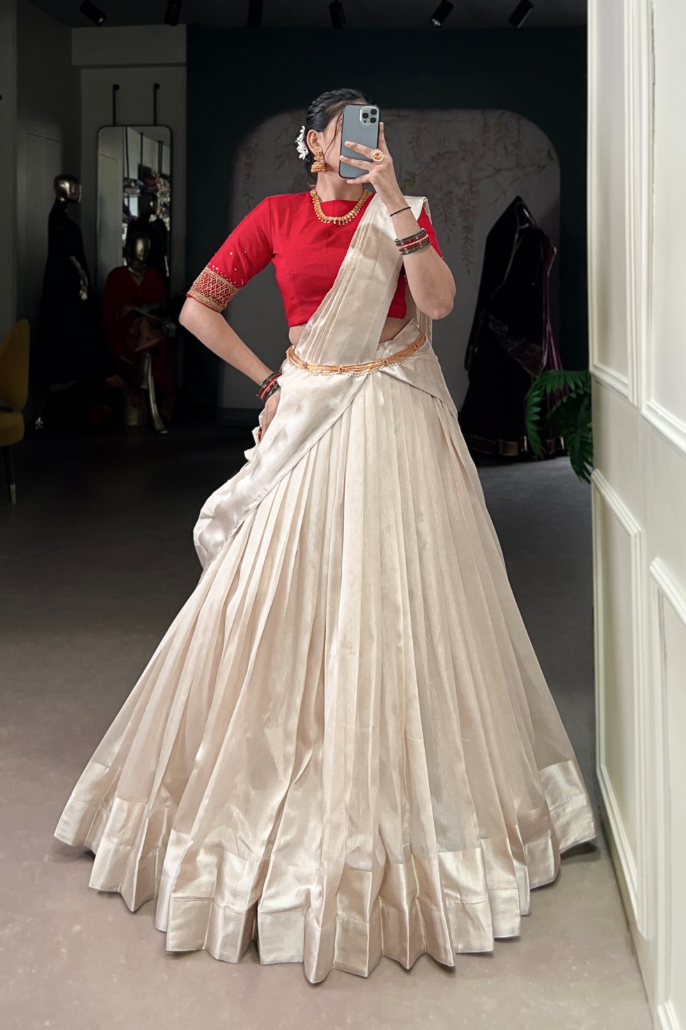 Designer Onam Special Lehenga Choli With Bead & Viscose Work