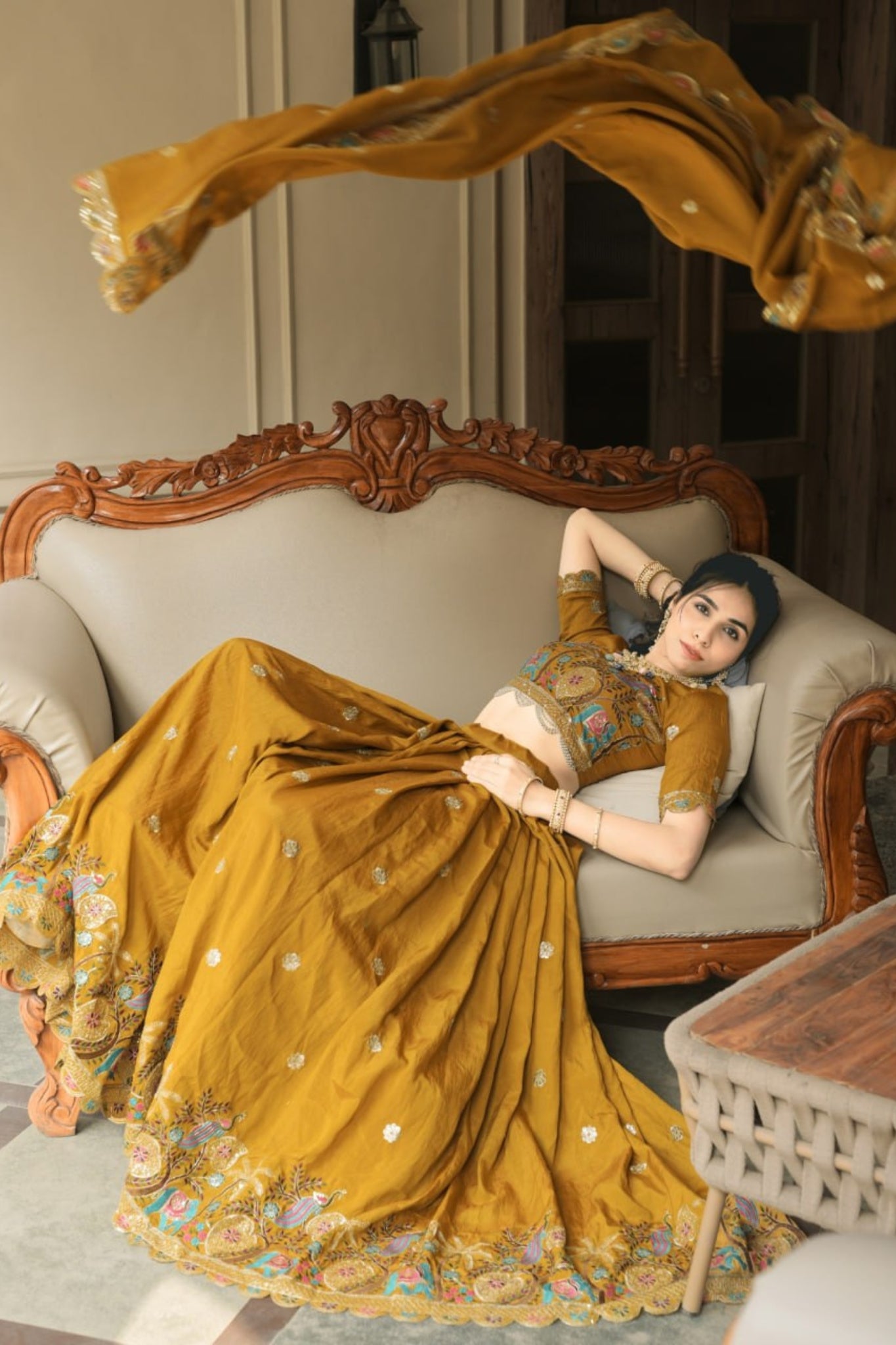 Royal Mustard Haldi Designer Lehenga Choli With Multicolor Embroidery And Designer Dupatta