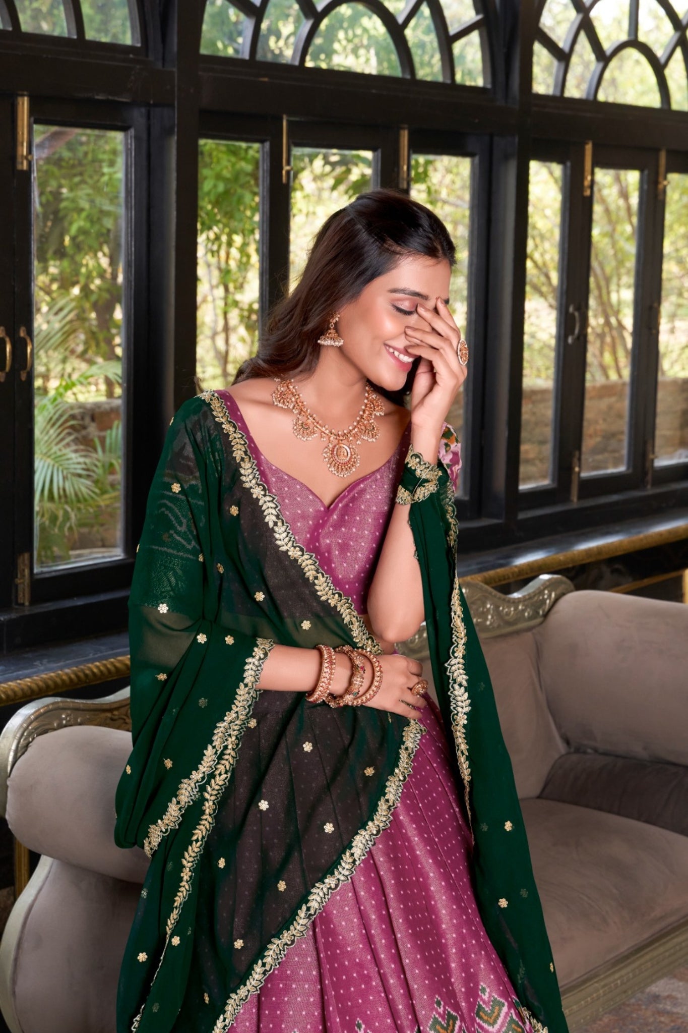 Kanchipuram Silk Lehenga Set With Zari Weaving & Georgette Dupatta