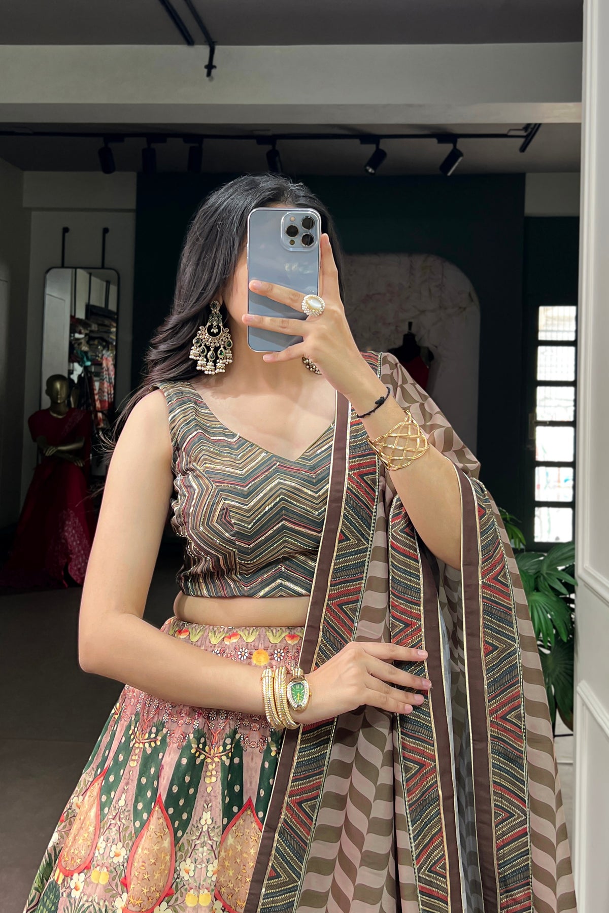 Vaishali Silk Designer Print With Beads Work Lehenga Choli For Wedding & Festive Wear