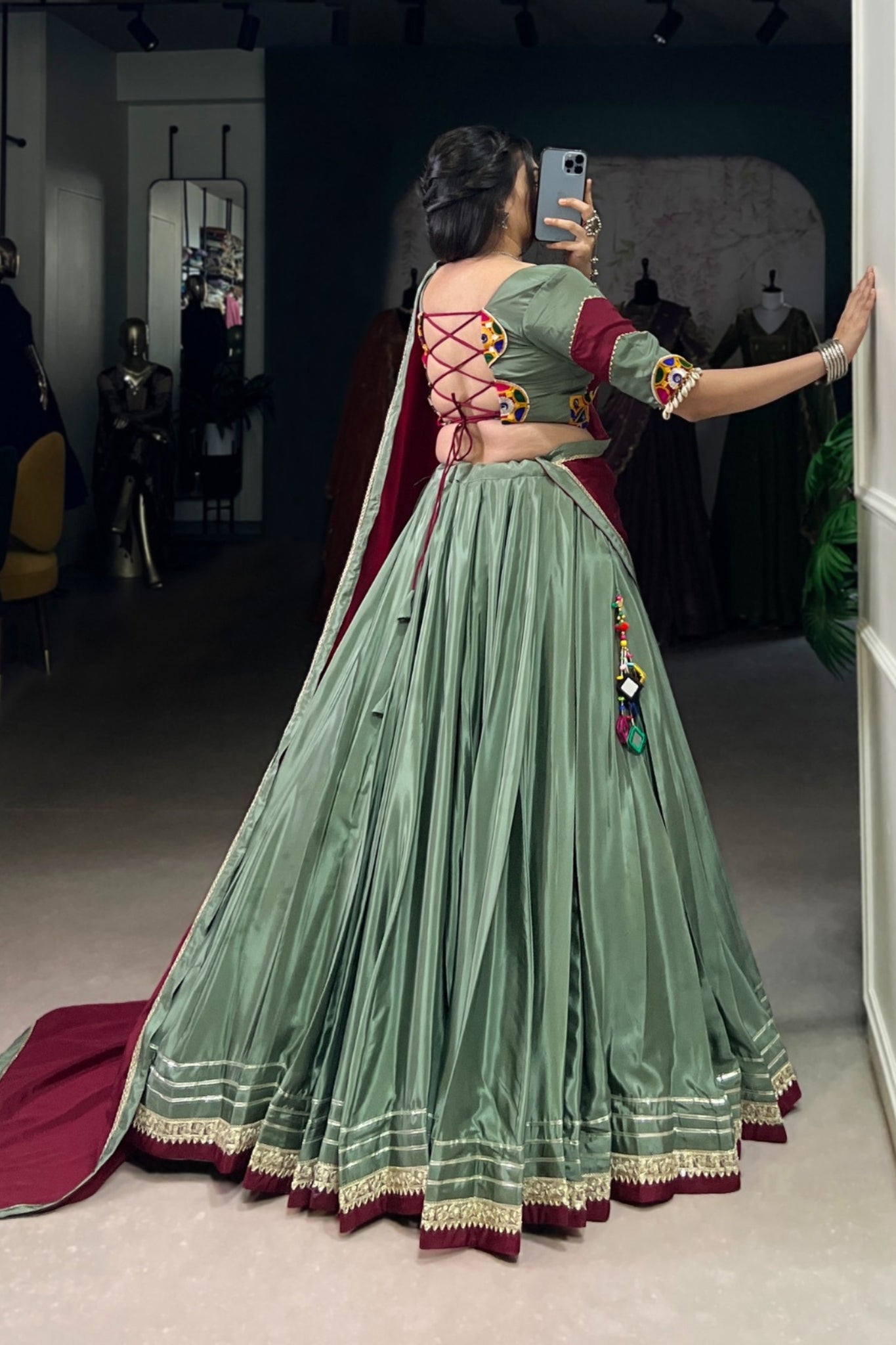Traditional Original Mirror Gamthi Work With Embroidered Gotta Patti Lace Touch Up Navratri Lehenga Choli