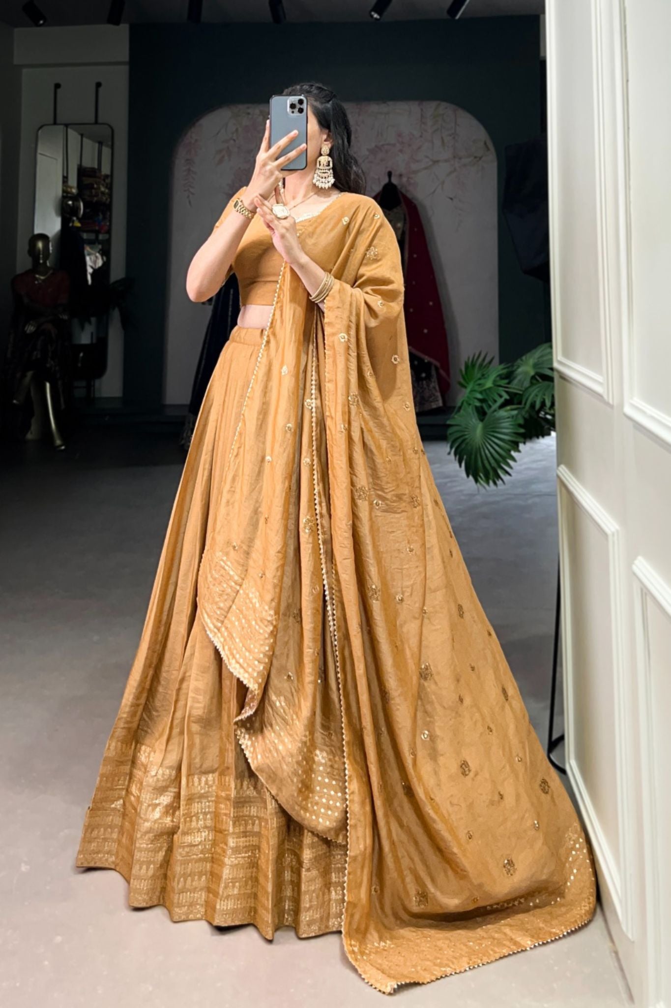 Pure Chanderi Plain With Zari Weaving Work Lehenga Choli