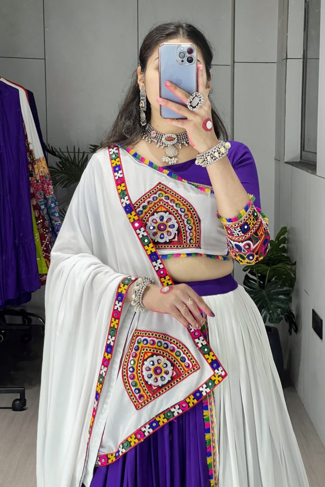 Real Mirror Work Designer Navratri Lehenga Choli For Women