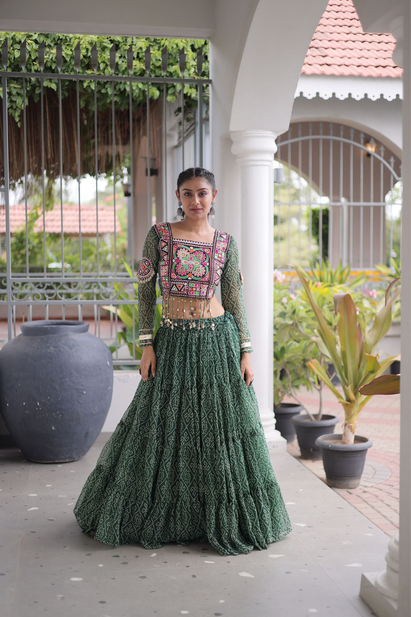 Raasrang Navratri Special Bandhani Print Lehenga Choli for Women with Kutchi Patchwork