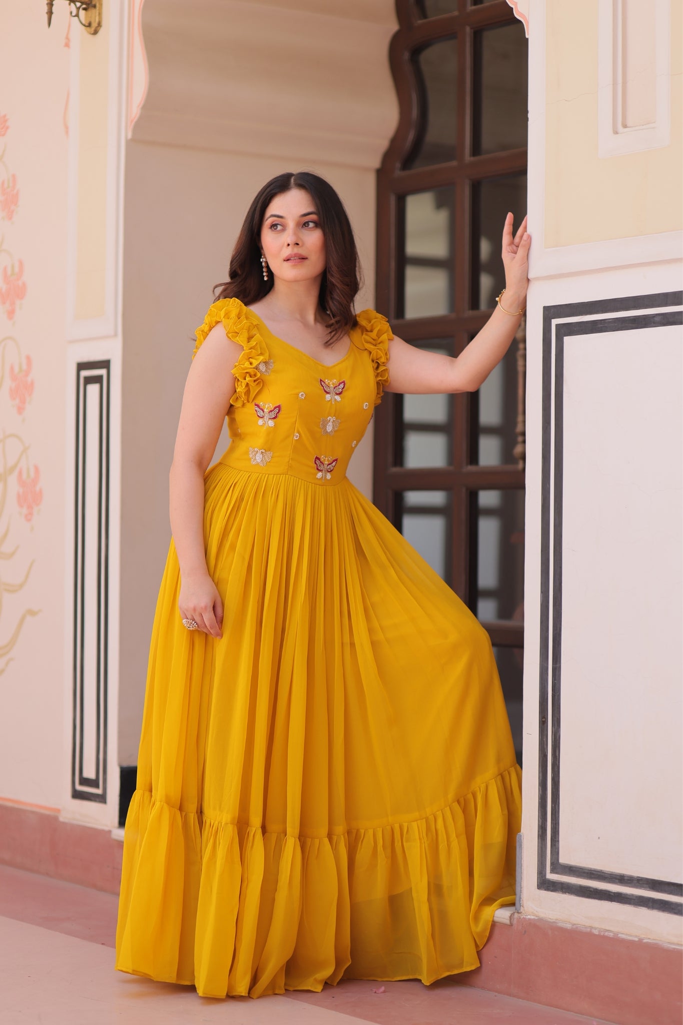 Stunning Sequins Multi Tread Beads Embroidered Work Women Gown