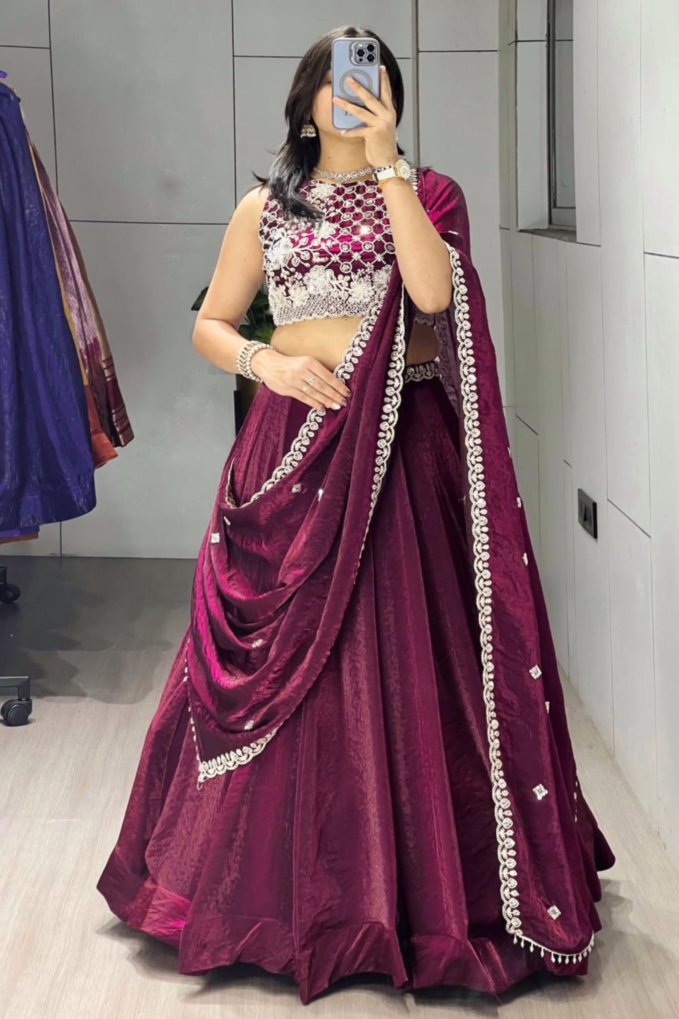 Luxury Antique Beads Work Lehenga Choli With Designer Scallop Blouse And Elegant Dupatta