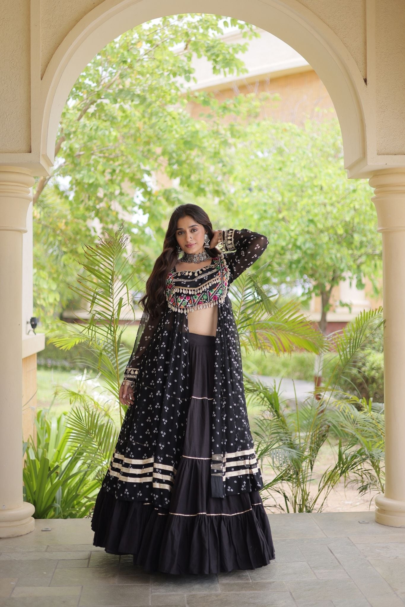 Raasrang Special Navratri Designer Kora Cotton Bandhani Print with Kutchi Patchwork Lehenga Choli