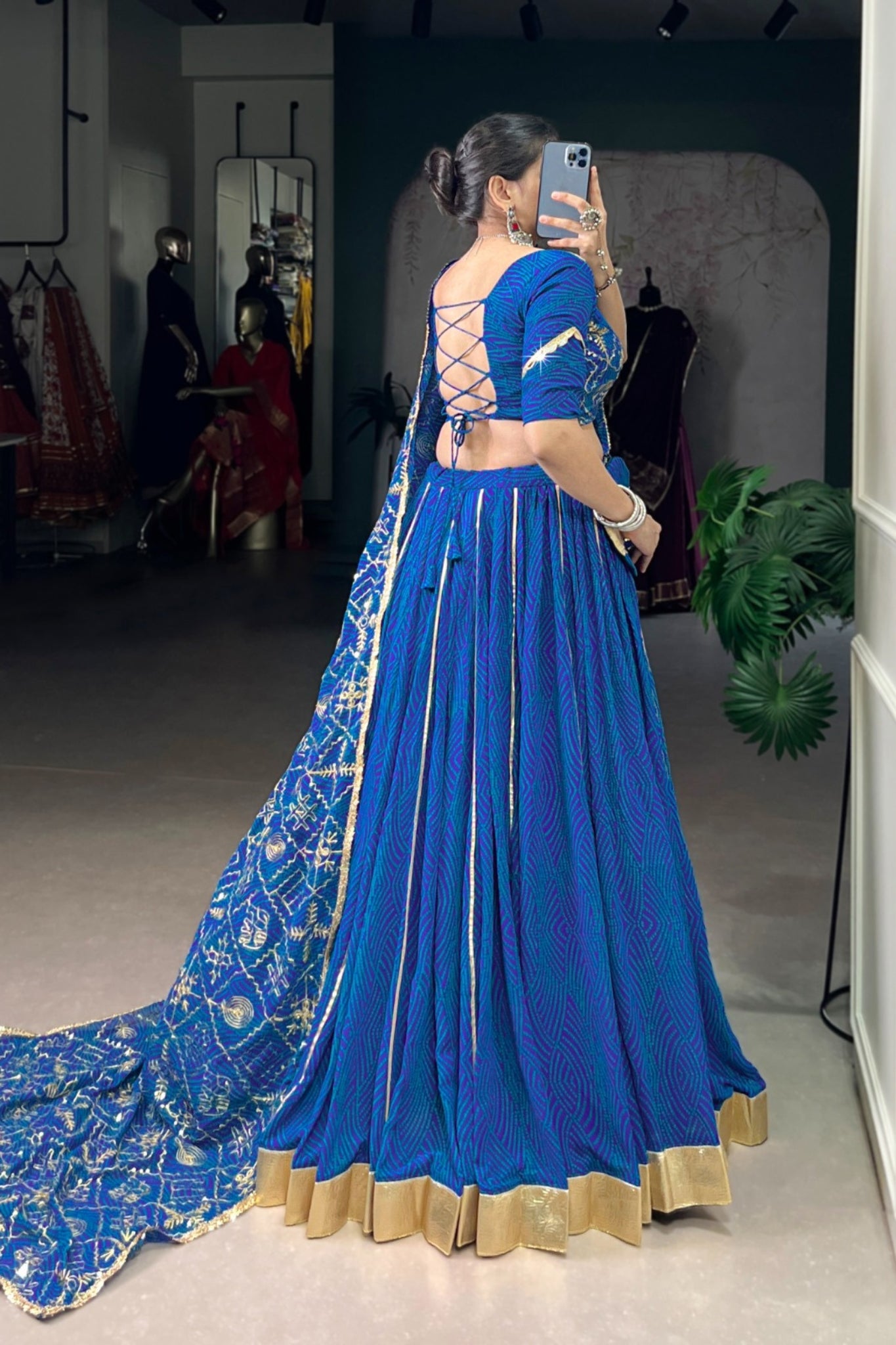 Vibrant Bandhej Print Designer Georgette With Mirror Work Lehenga Choli Set For Wedding And Navratri