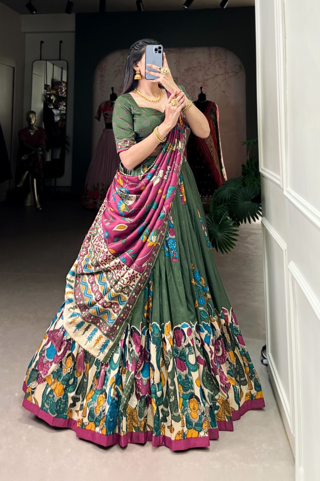 Kalamkari Printed Tussar Silk Traditional Lehenga Choli