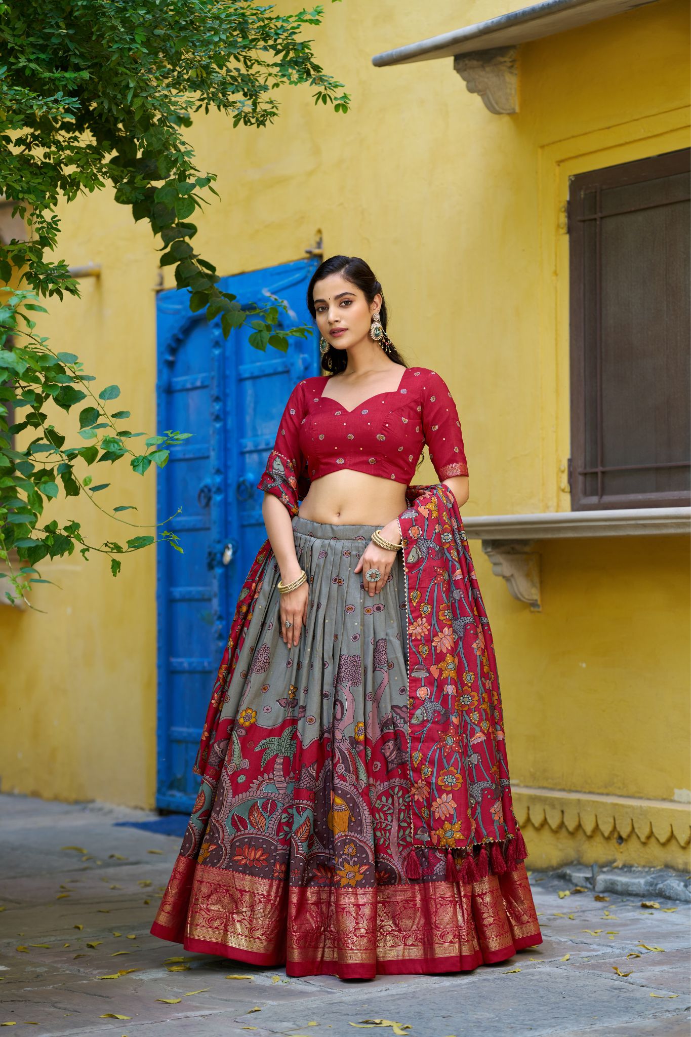 Kalamkari Print With Foil Work Lehenga Choli