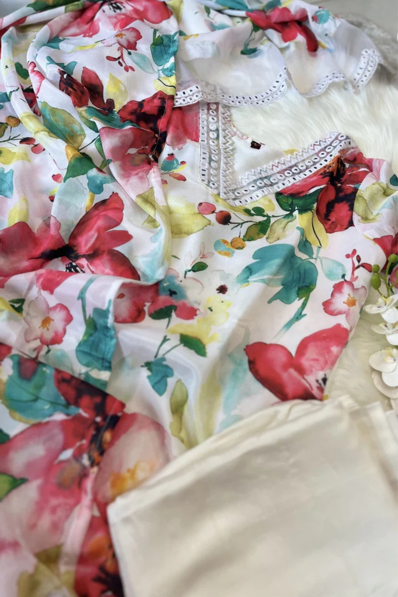 Floral Printed Embroidered Work Suit Set