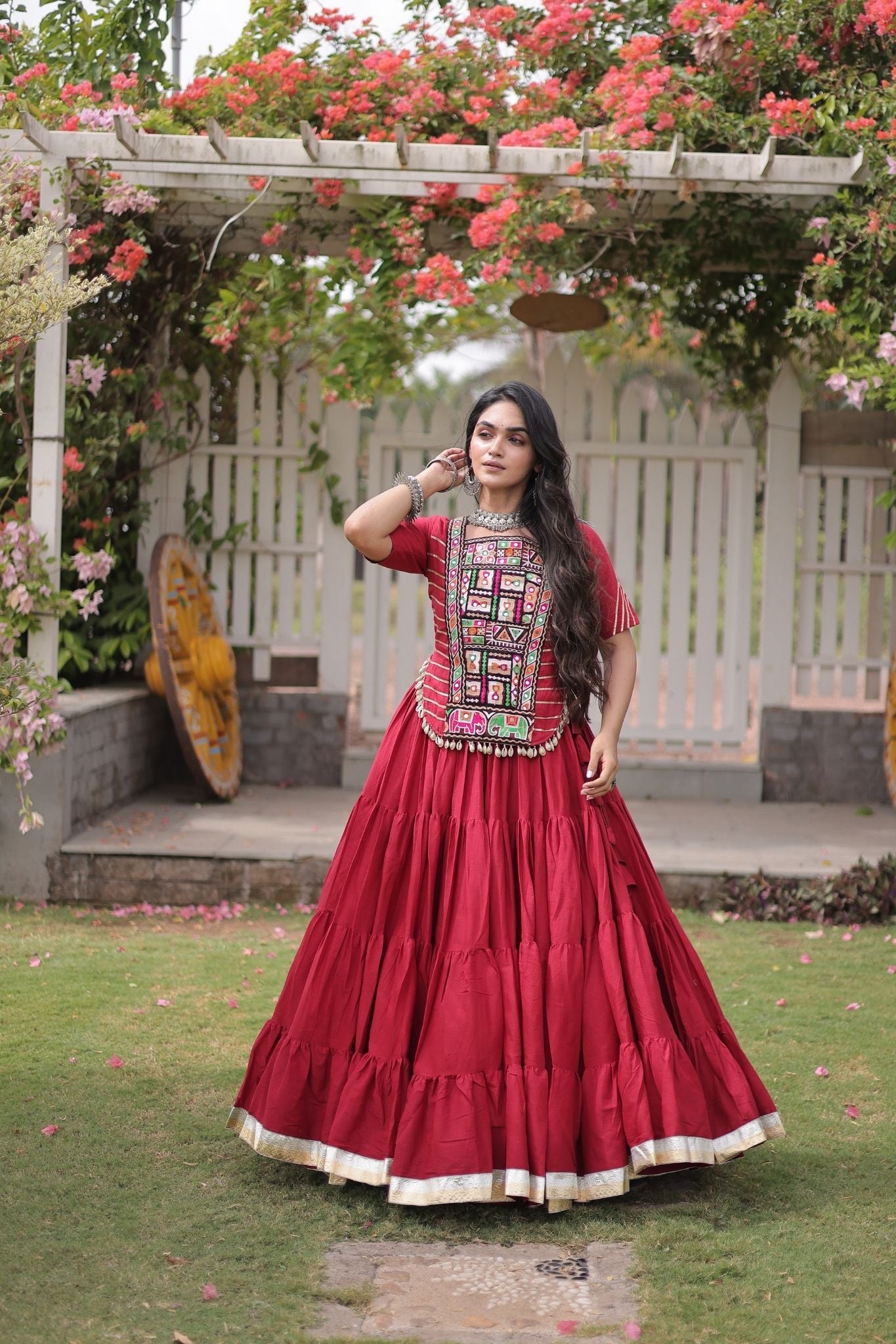 Raasrang Premium Kora Cotton Kutchi Patchwork Navratri Festival Lehenga Choli For Women