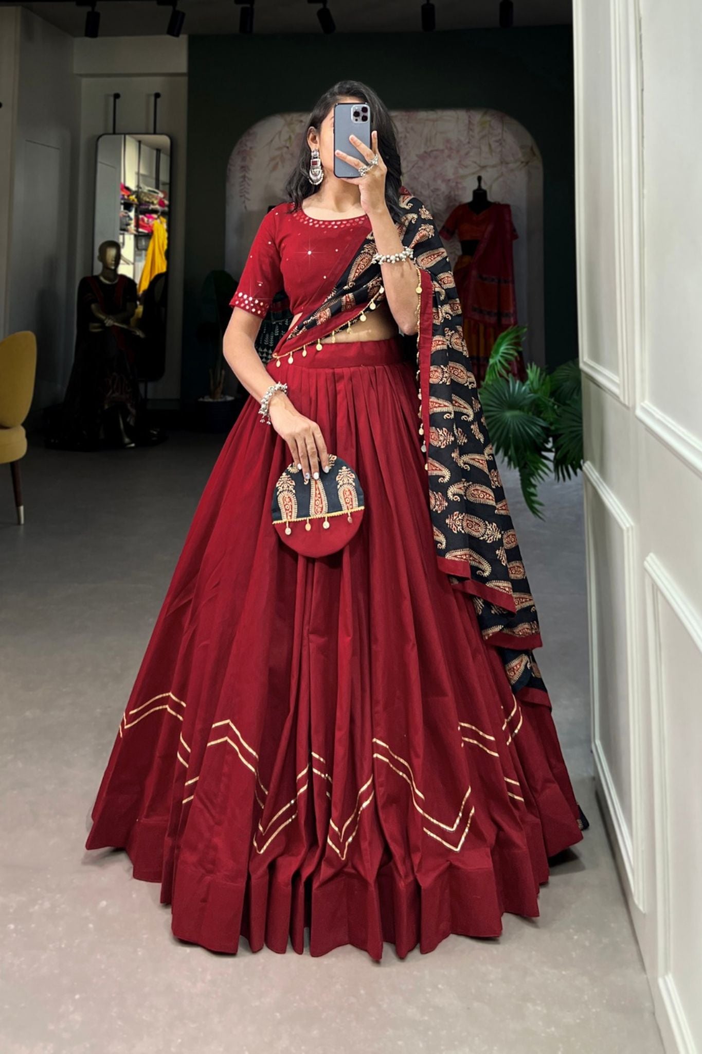 white christmas dresses Navratri Festive Charm Printed Cotton Lehenga Choli Set