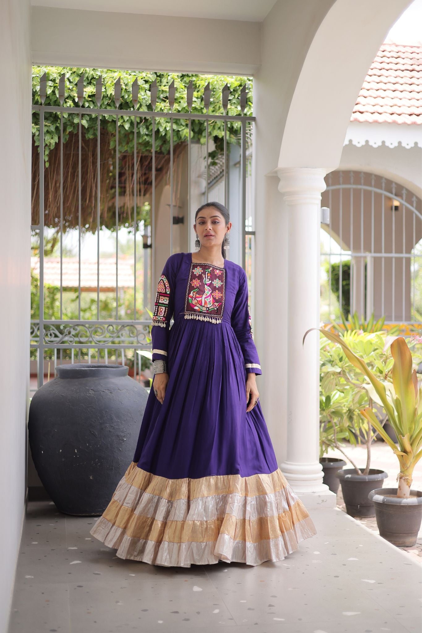 Raasrang Navratri Special Designer Rayon Gown With Kutchi Gamthi Thread Work