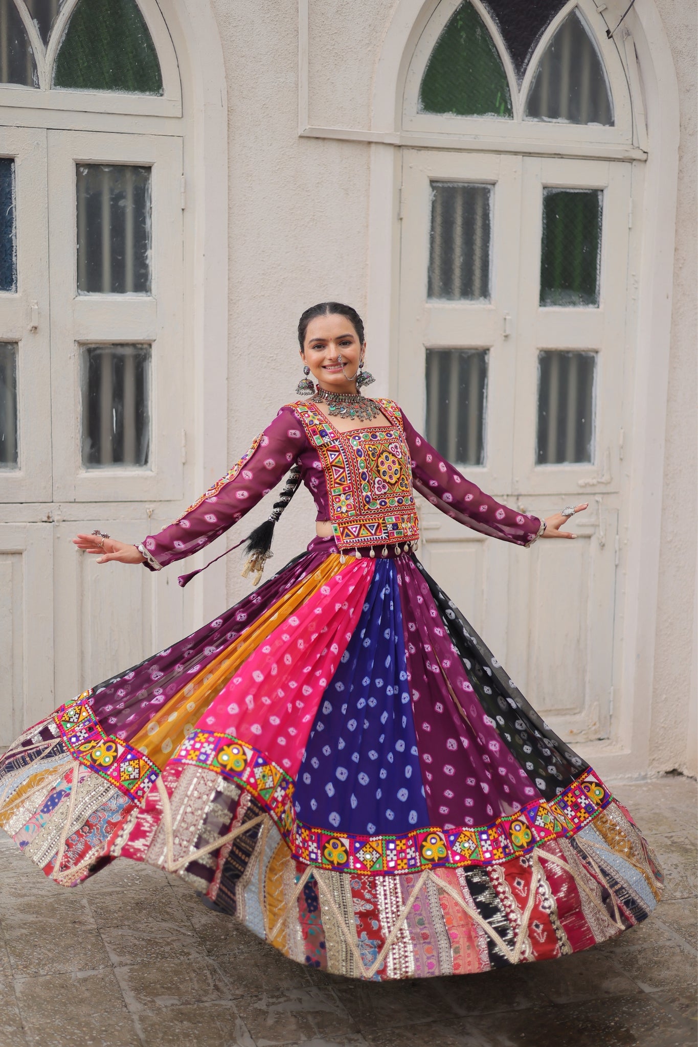 Georgette Printed Attractive Kutchi Gamthi Work Designer Stunning Navratri Lehenga Choli