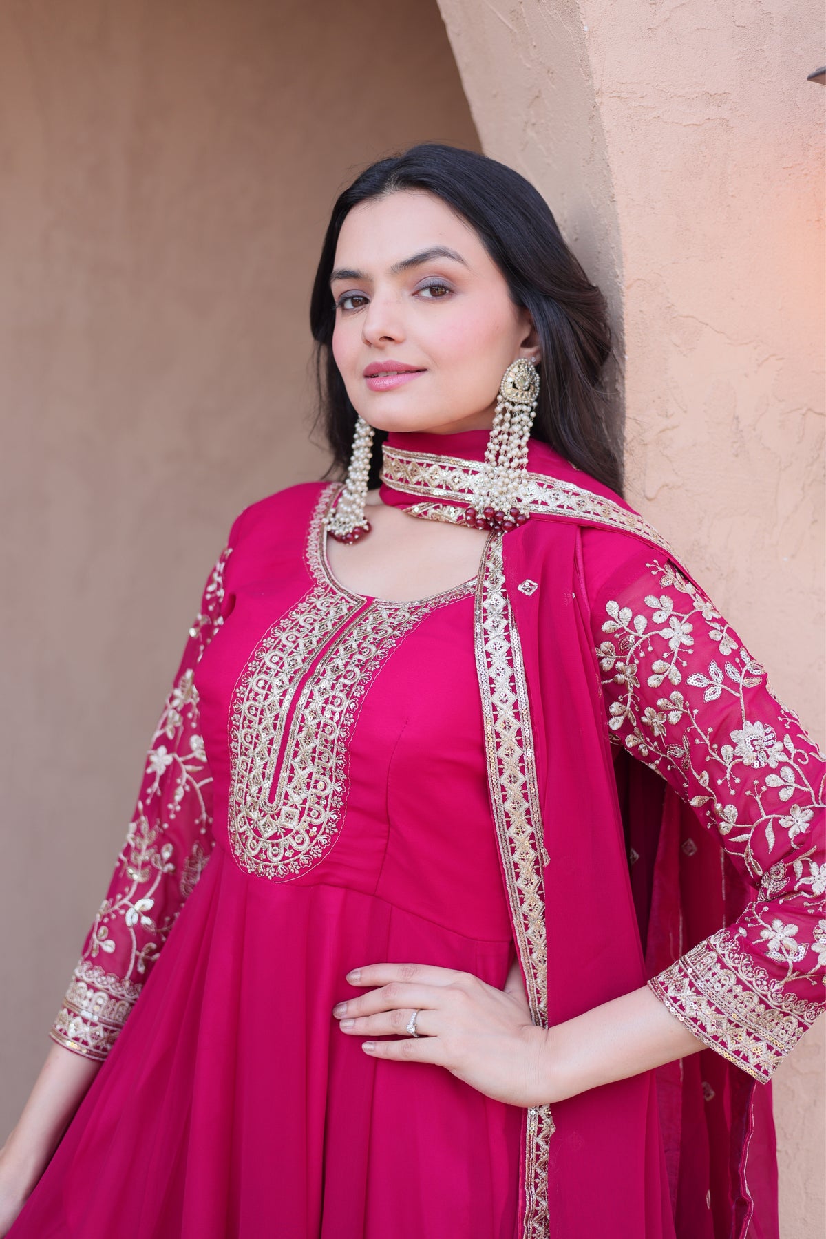 Designer Sequins Embroidered Anarkali Gown With Dupatta Set