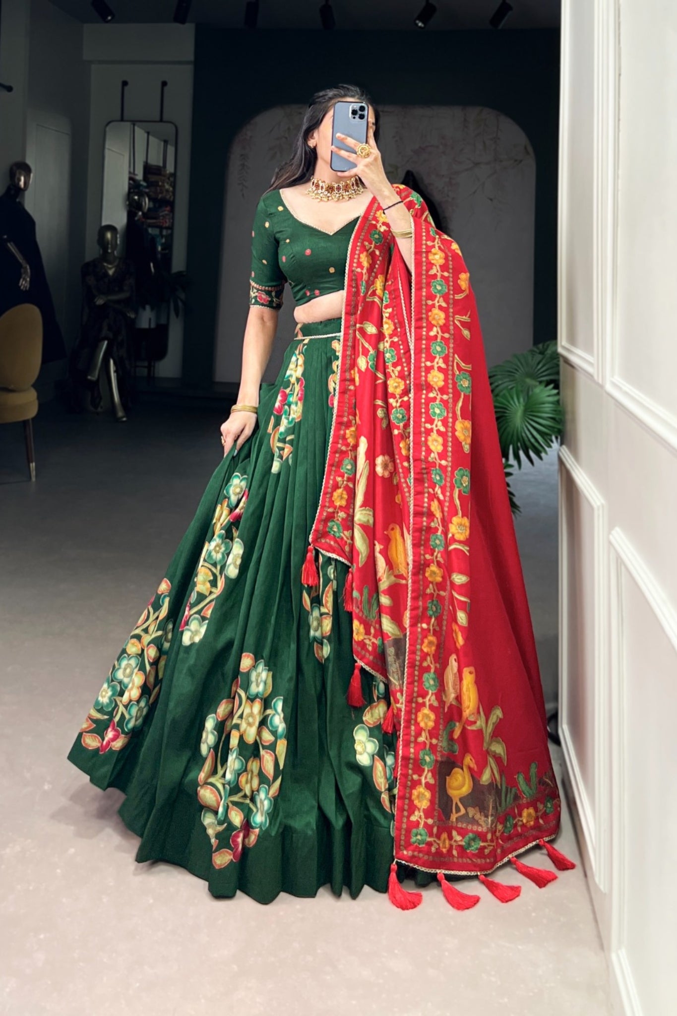 Tussar Silk Lehenga With Foil Work & Gotta Patti Dupatta