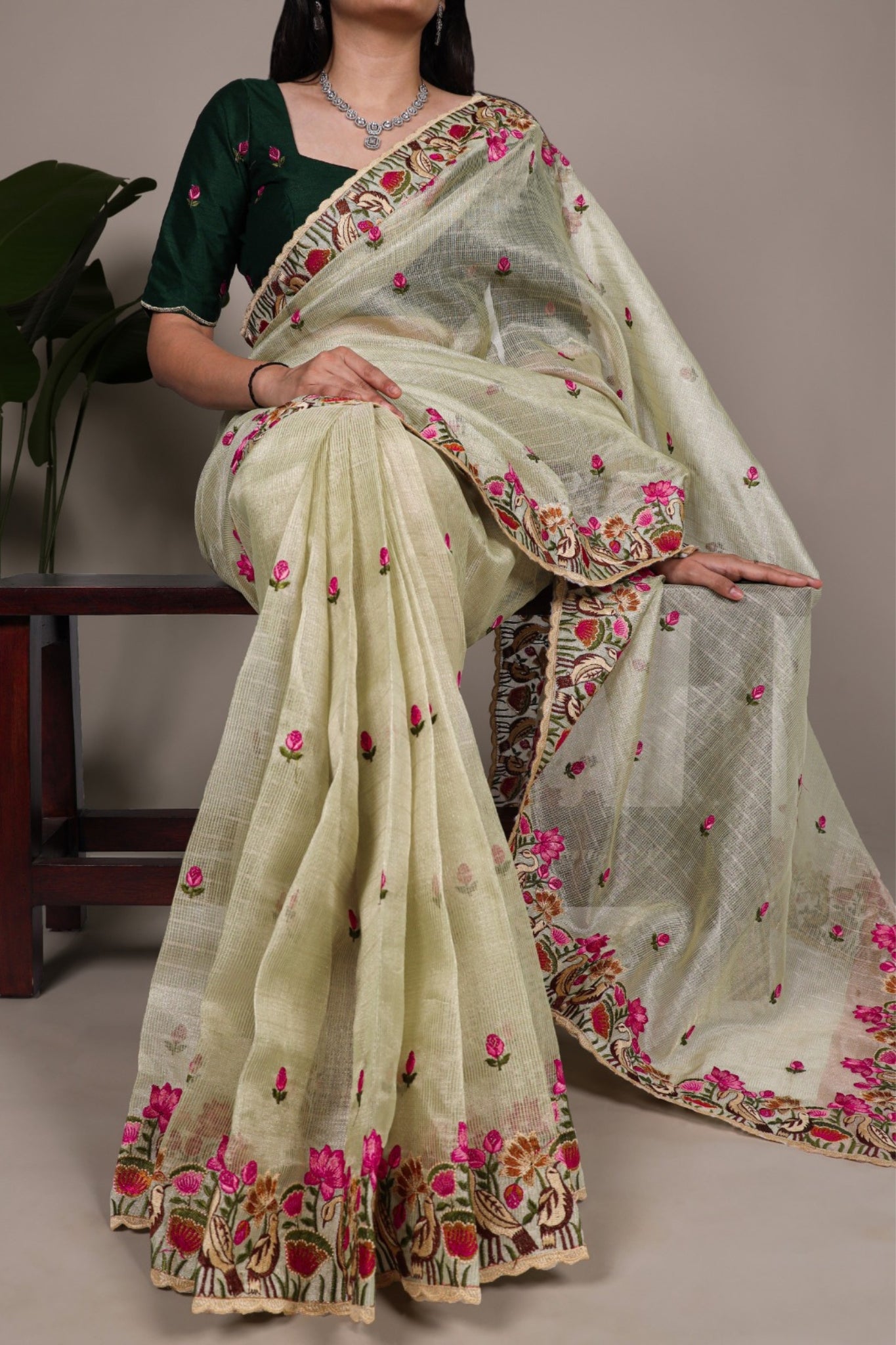 Luxury Zari Kota Tissue Designer Saree With Thread Embroidery Work