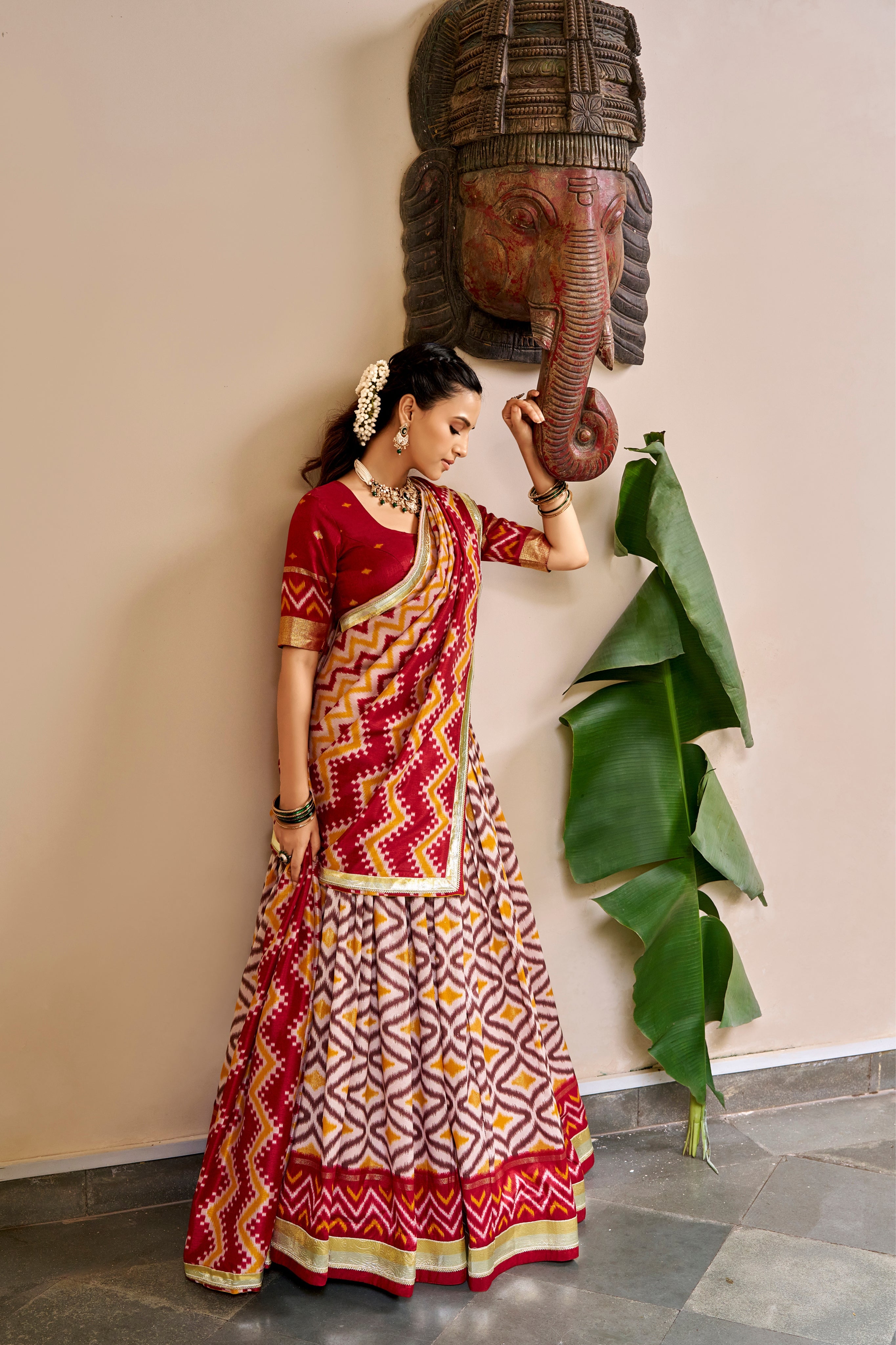 Tasar Silk Ikat Print Designer Lehenga Choli