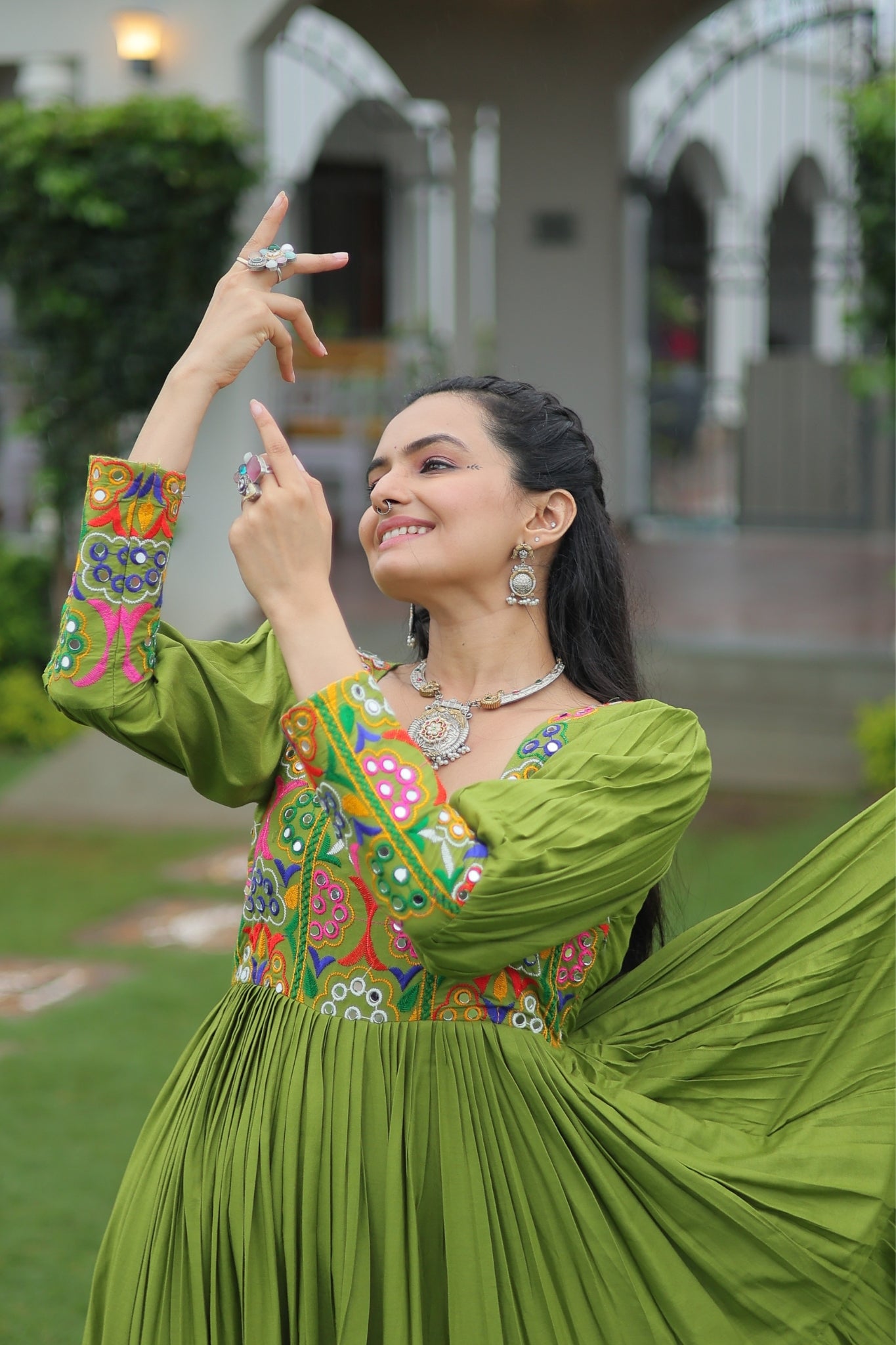Stunning Navratri Designer Rayon With Gamthi Work Traditional Gown
