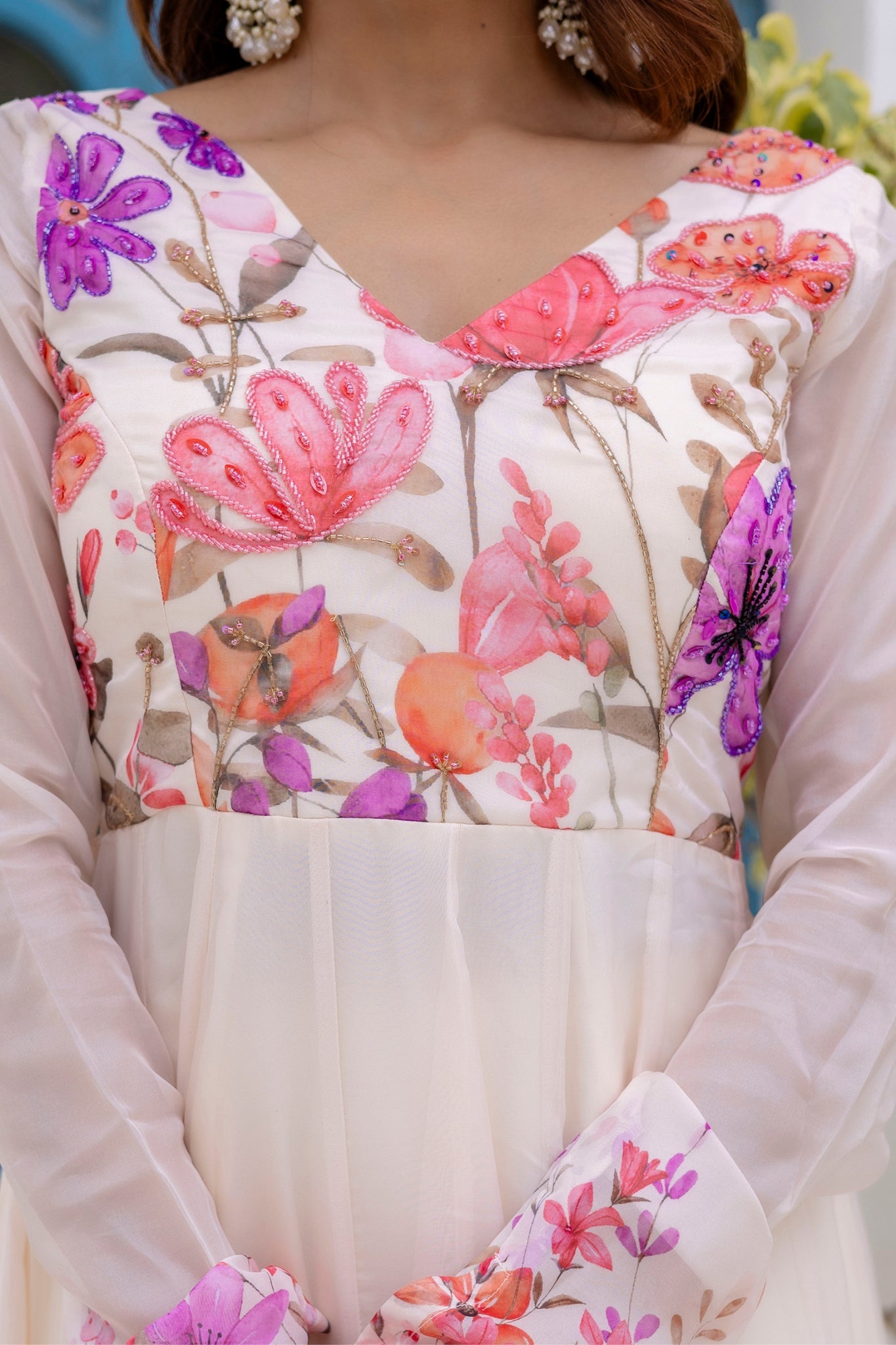 Luxury Floral Printed Organza Anarkali Set