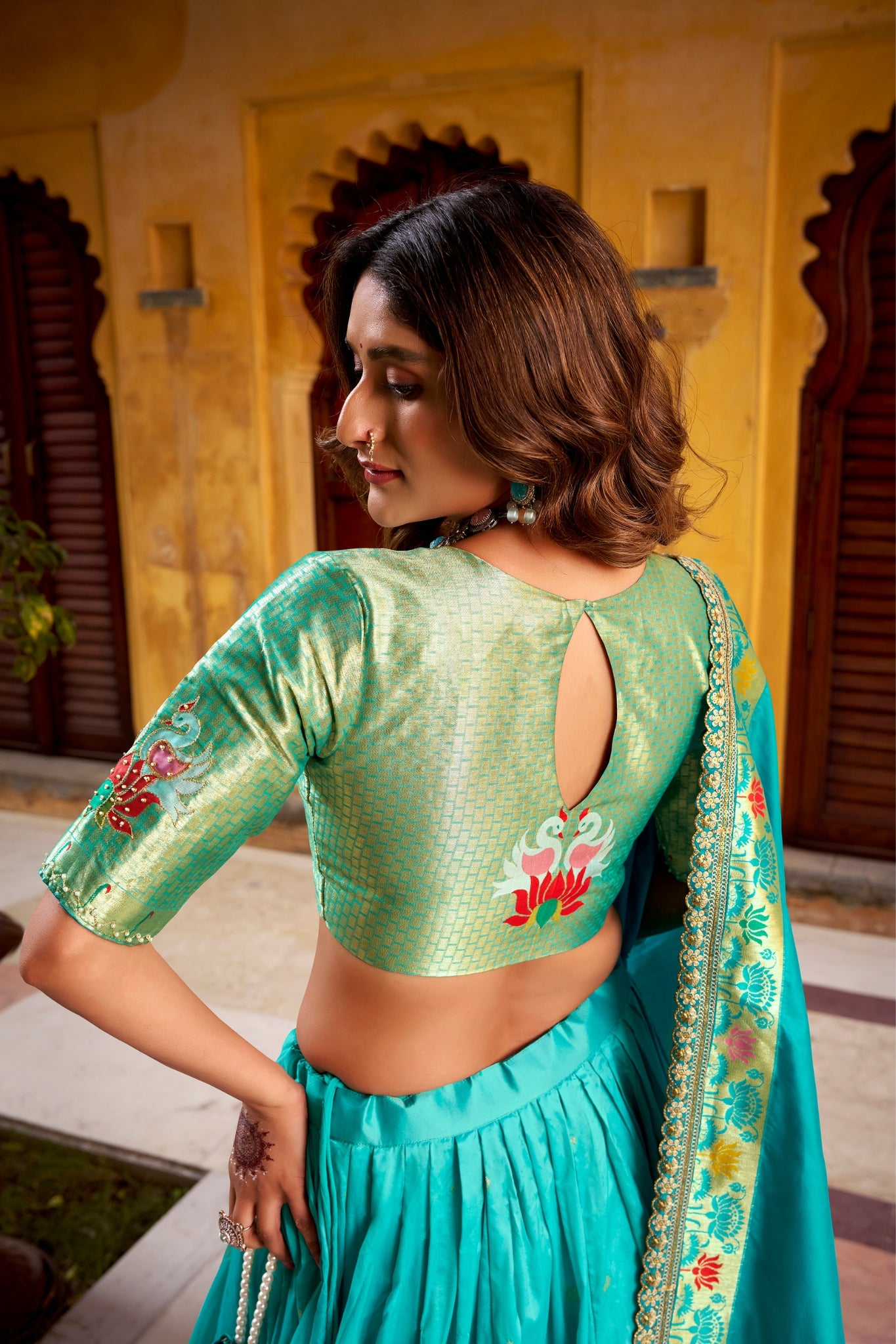 Designer Premium Paithani Soft Silk Zari Weaving Sequins With Thread Embroidery Lehenga Set