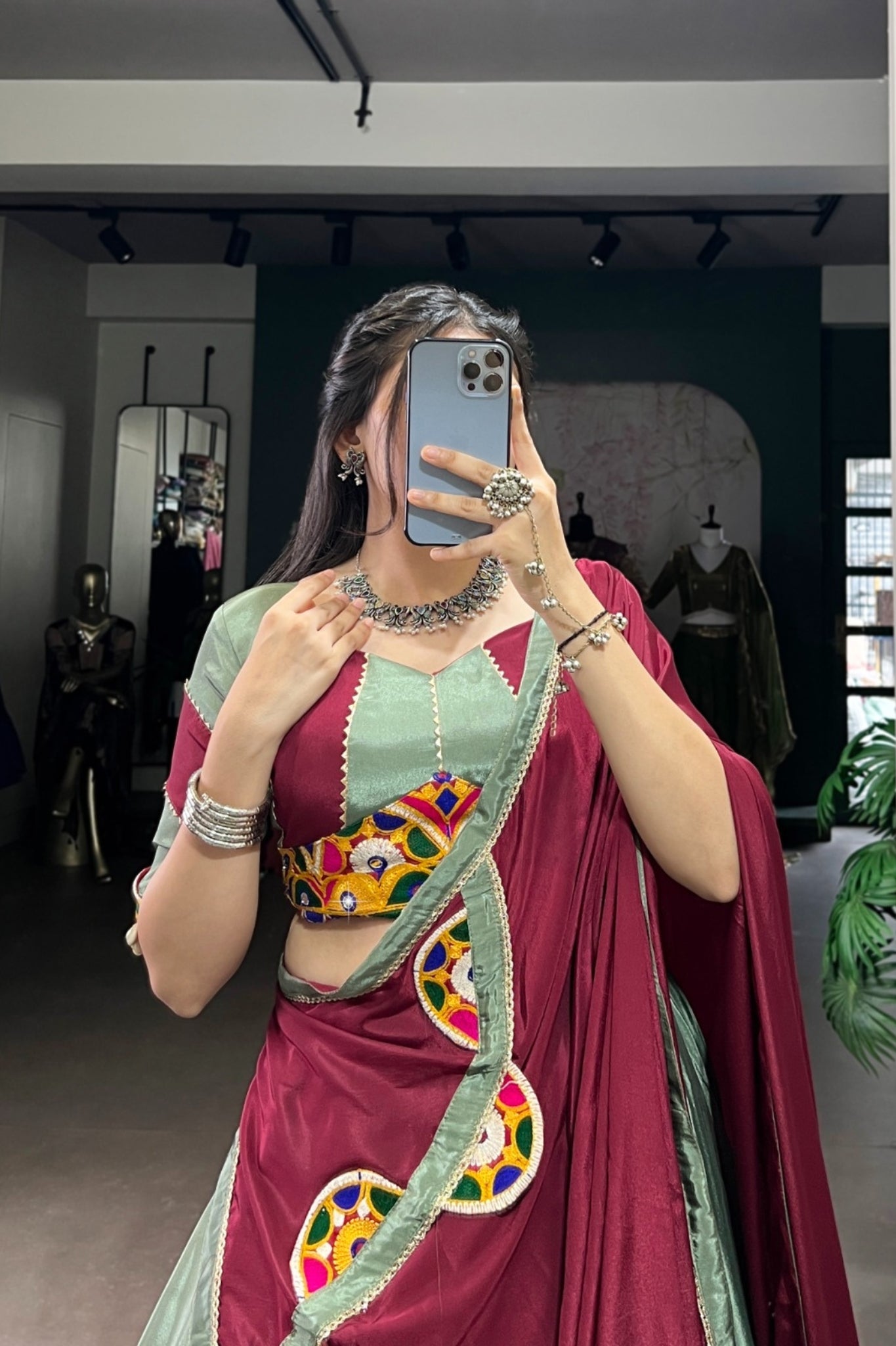 Traditional Original Mirror Gamthi Work With Embroidered Gotta Patti Lace Touch Up Navratri Lehenga Choli