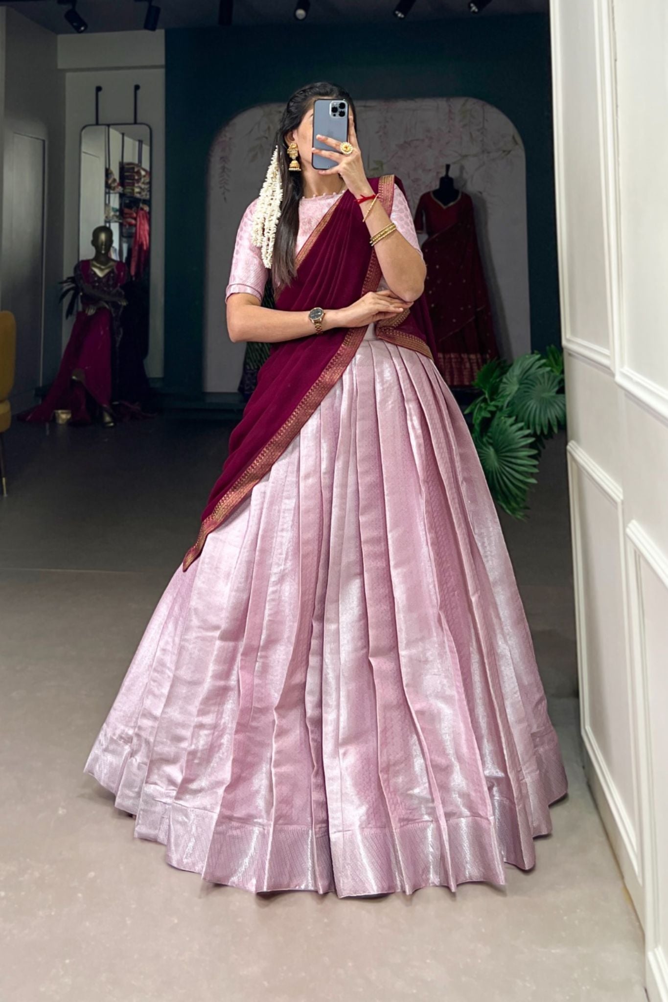 Lavender Jacquard Silk Traditional Lehenga Choli