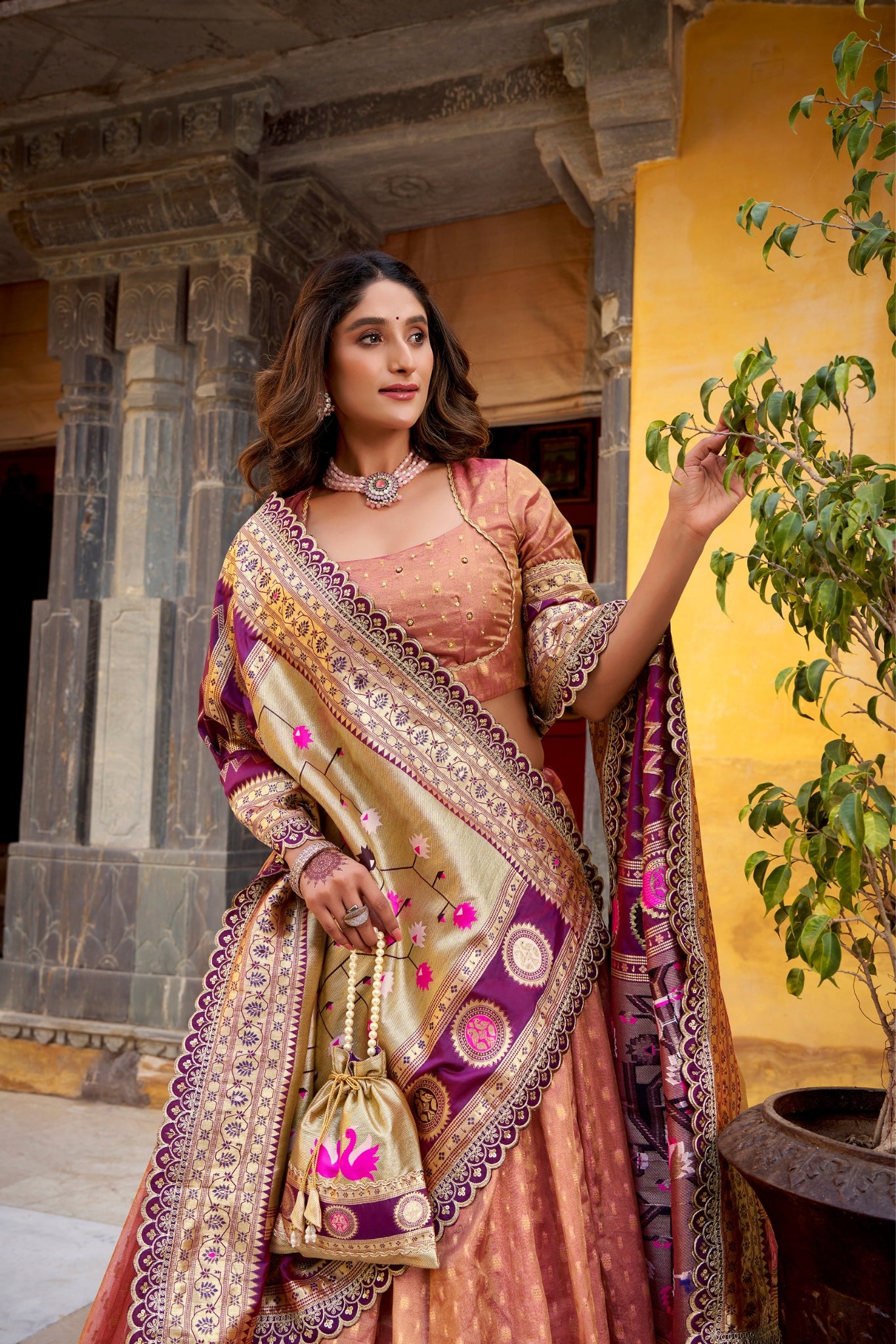 Designer Shimmer Organza Lehenga Set With Intricate Zari Weaving