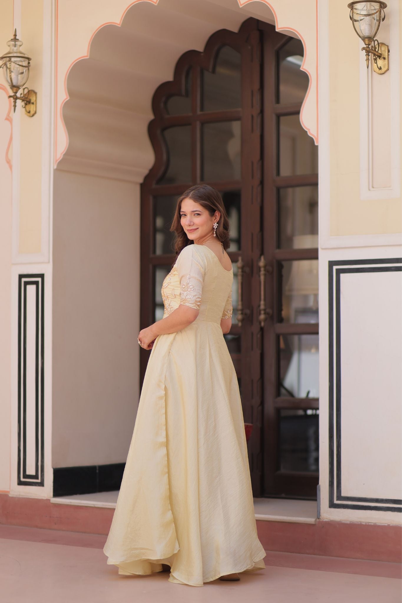 Gold Crush Beads Embroidered Work Crafted Designer Gown